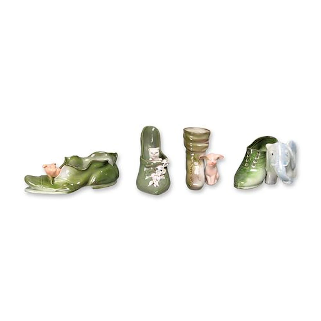 A Collection of German Porcelain Miniature Shoe Figurines