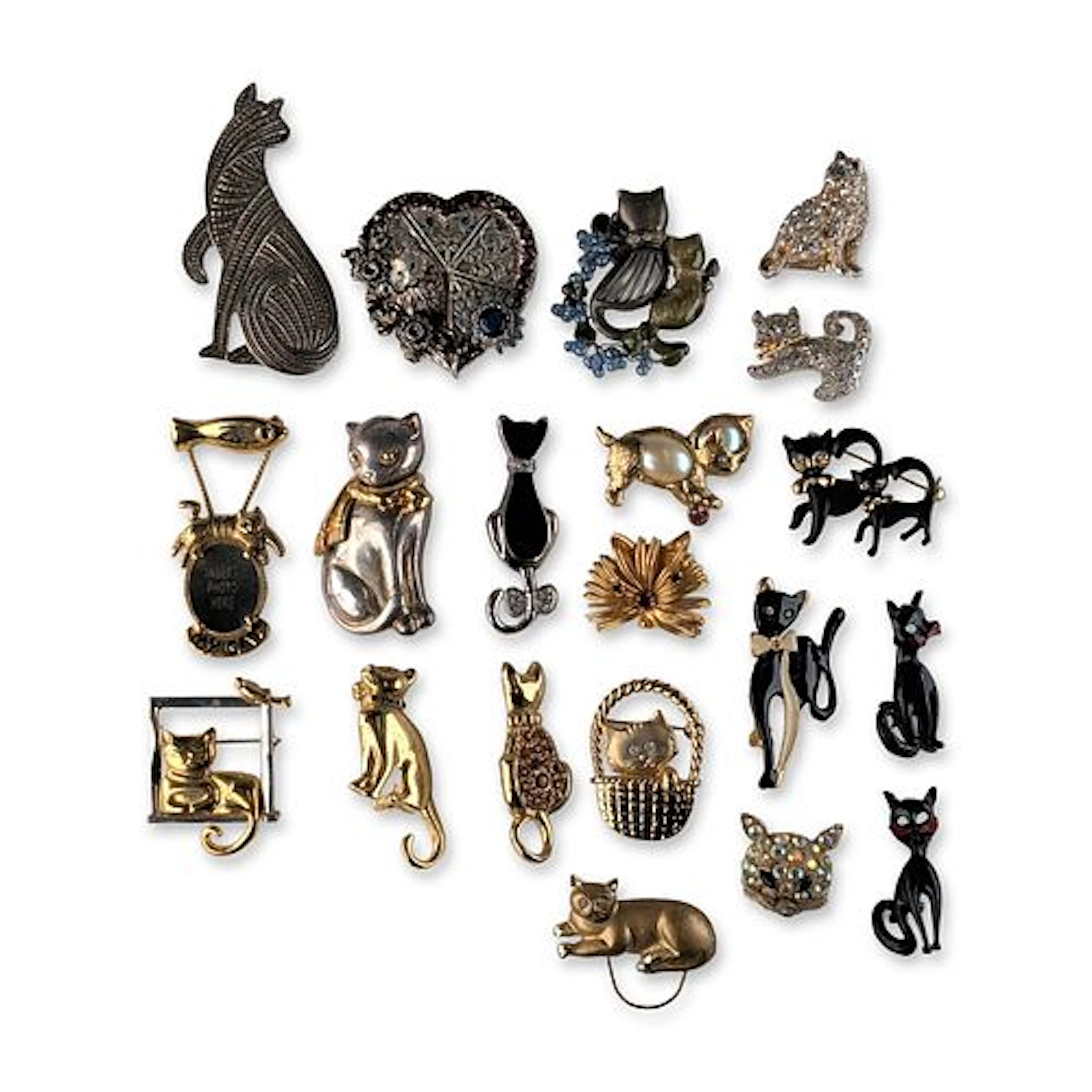 20pc Cat Motif Costume Jewelry Brooch Pins