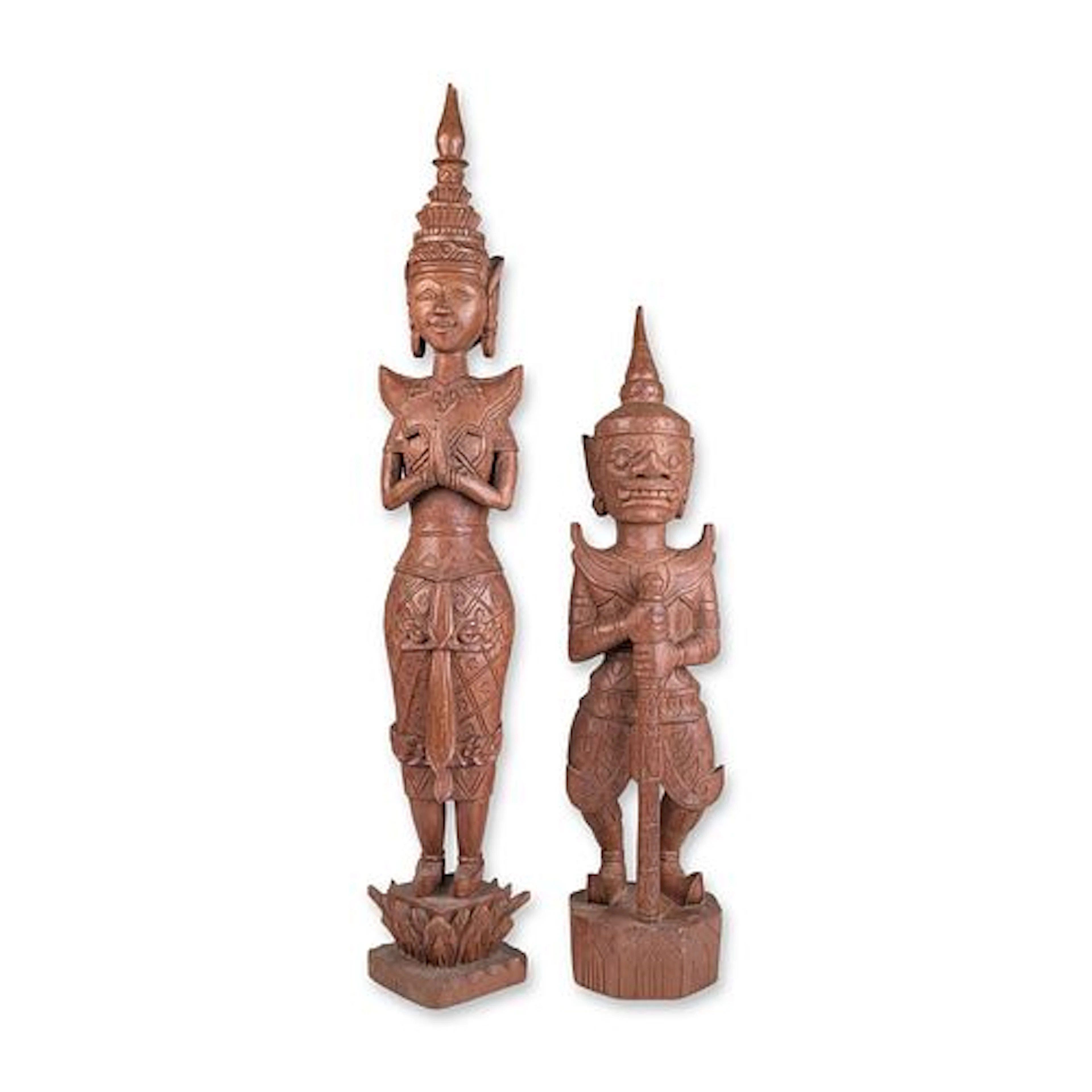 Two Thai Carved Wood Mythological Statues