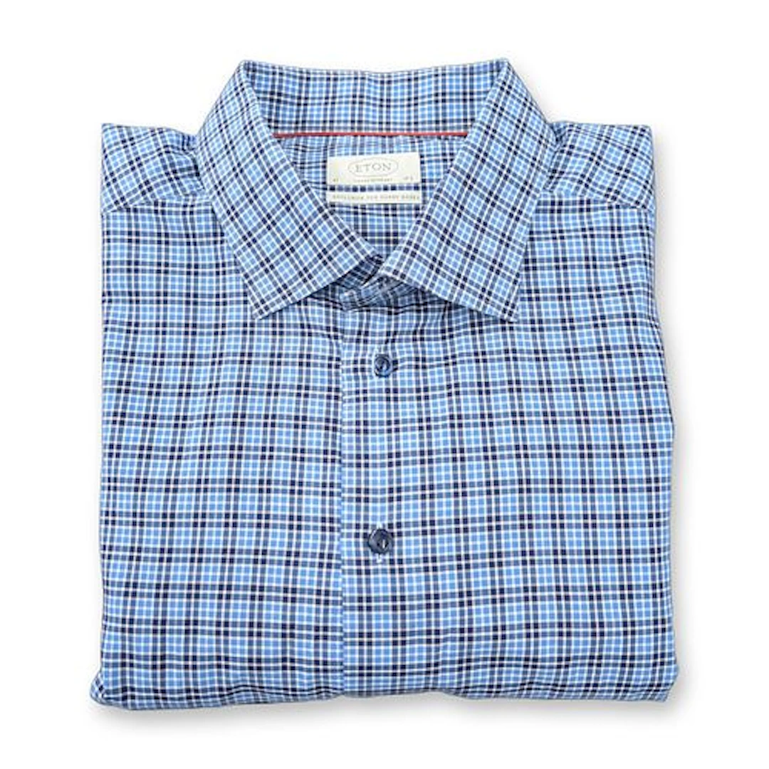 Eton Contemporary Fit Blue Check Long Sleeve Dress Shirt