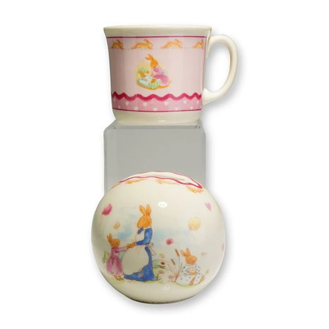 2pc Royal Doulton Bunnykins Sweet Hearts Mug and Money Bank