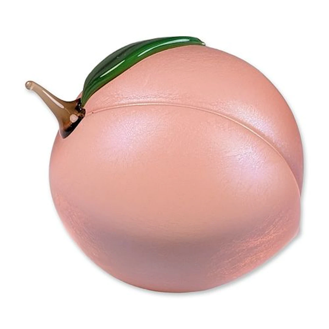 Orient and Flume Iridescent Pink Glass Peach Paperweight