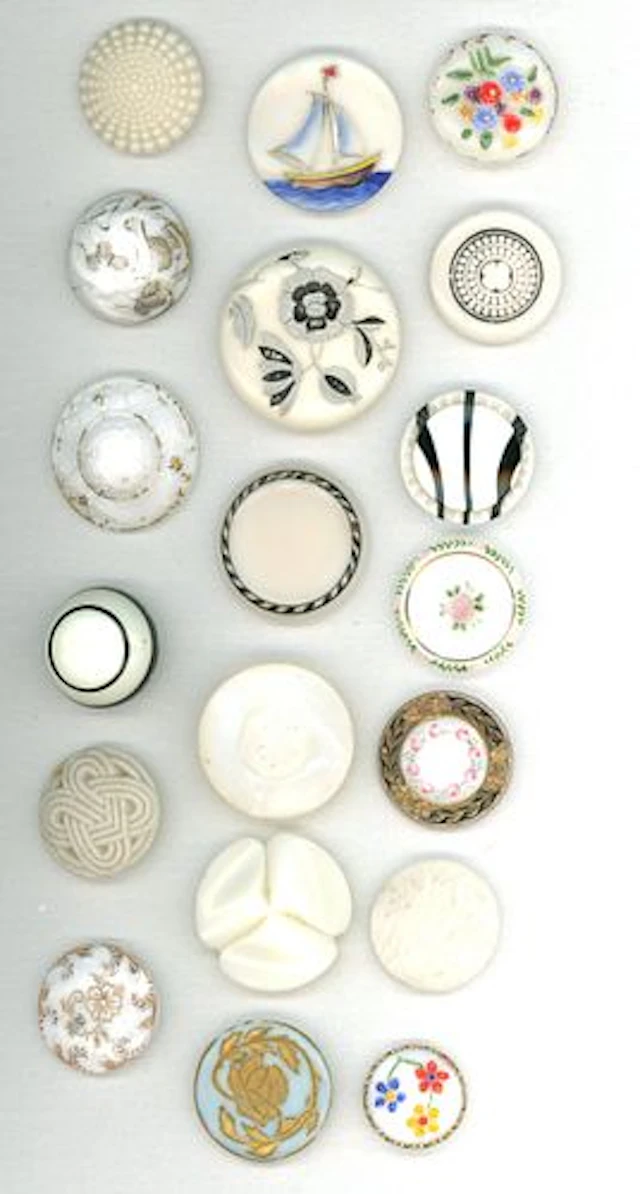 A SMALL CARD OF DIVISION 1 & 3 WHITE GLASS BUTTONS
