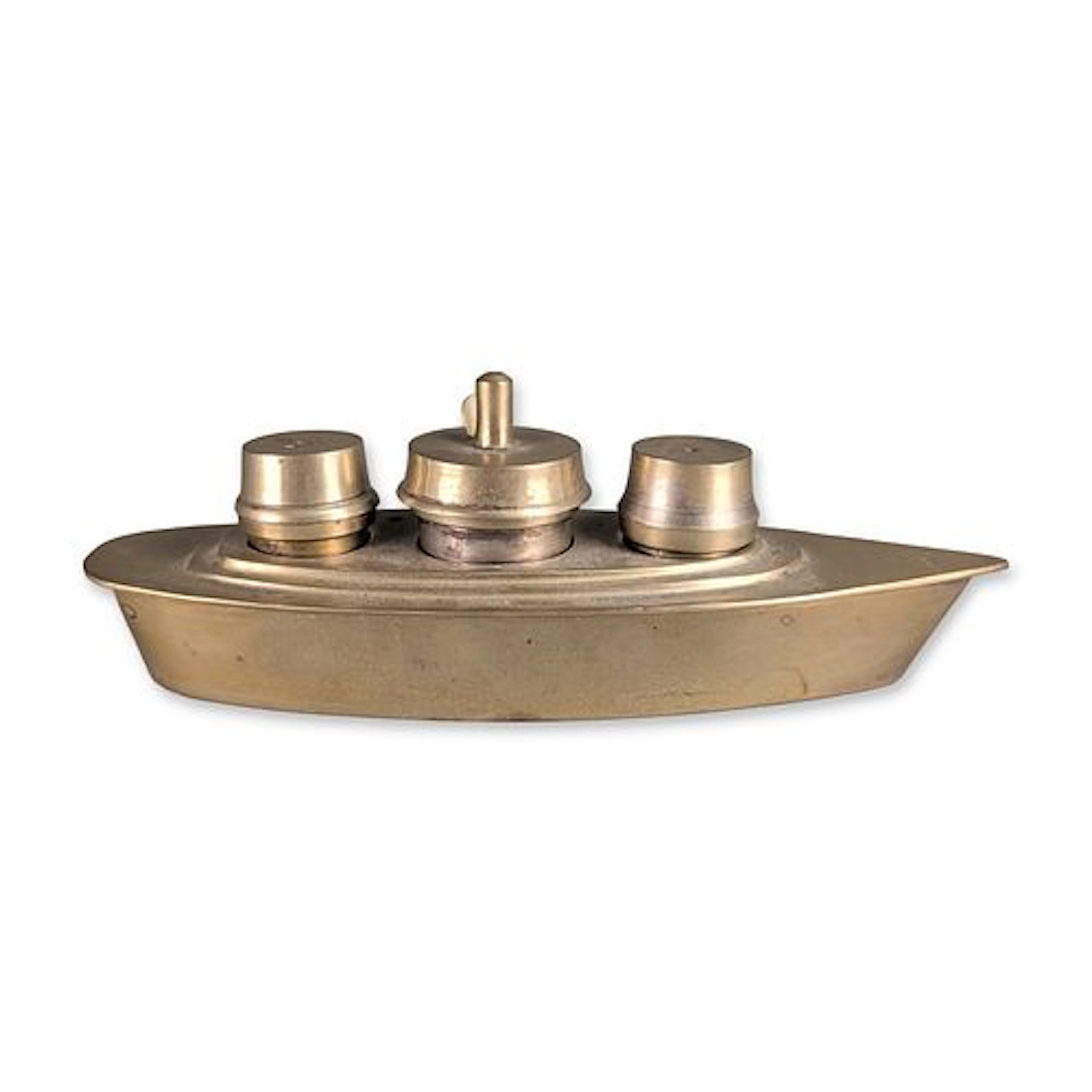 Mid-Century Modern Brass and Silver Plate Trio Condiment Set