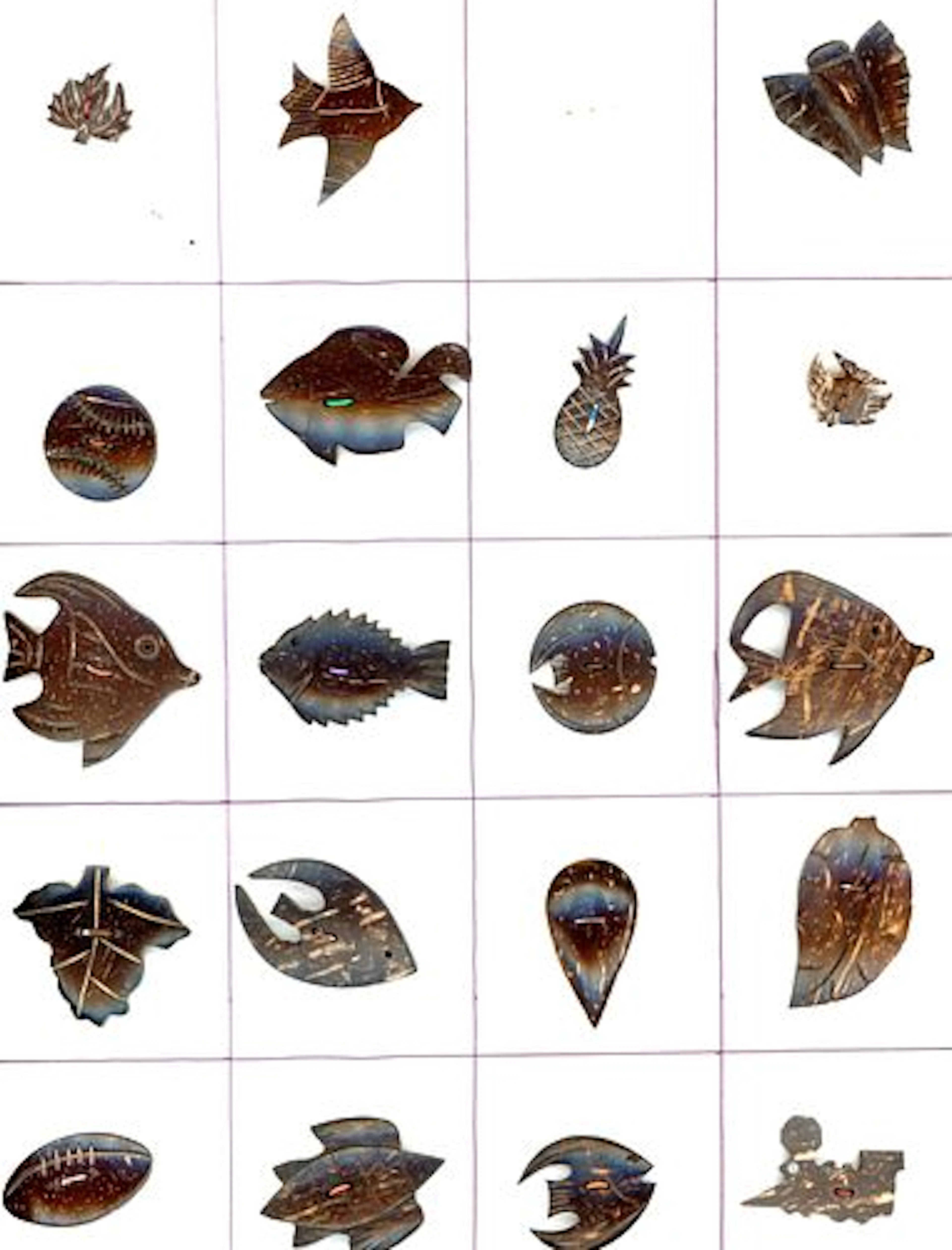 A CARD OF DIVISION THREE COCONUT SHELL BUTTONS