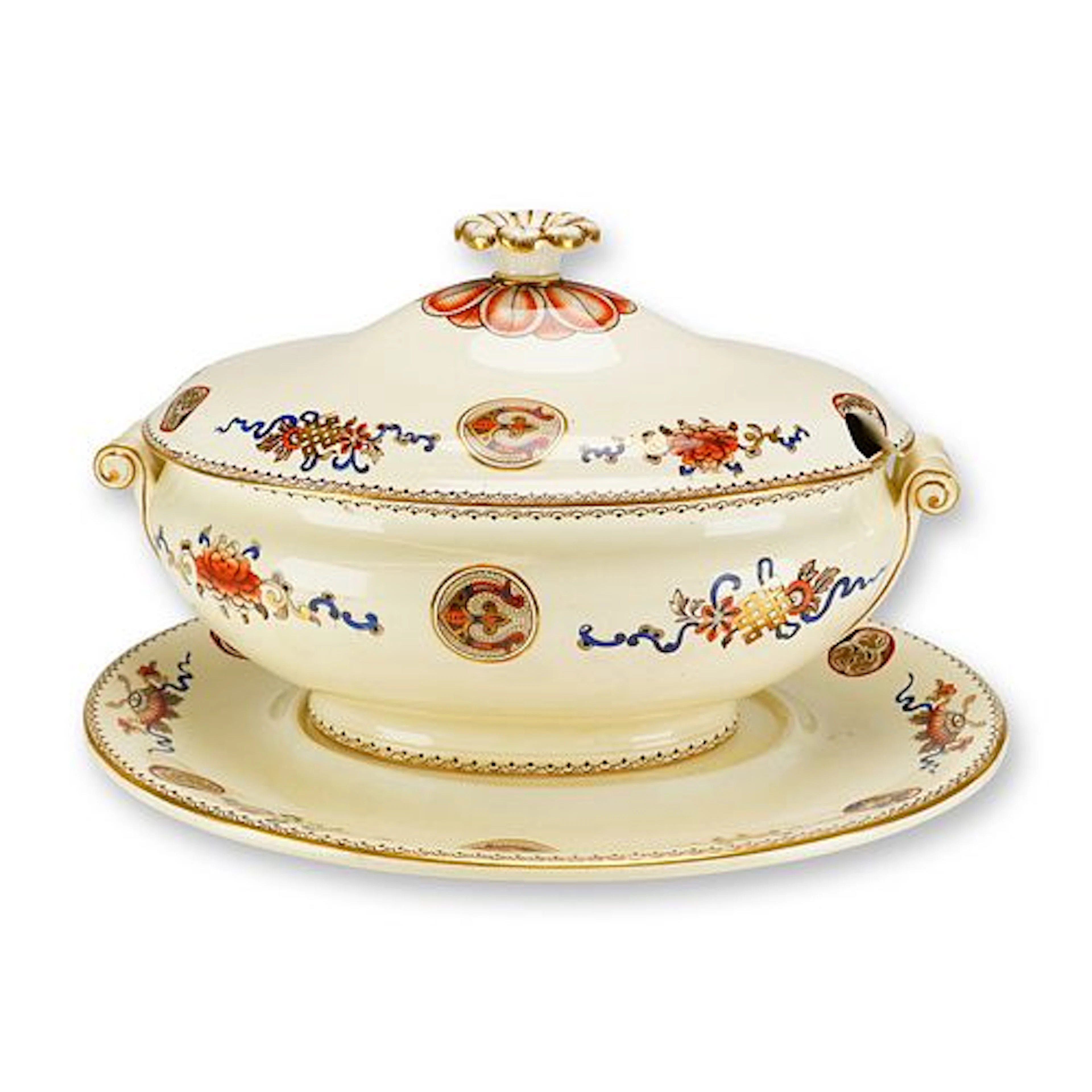 2pc Wedgwood Creamware Soup Tureen Set with Lid and Underplate