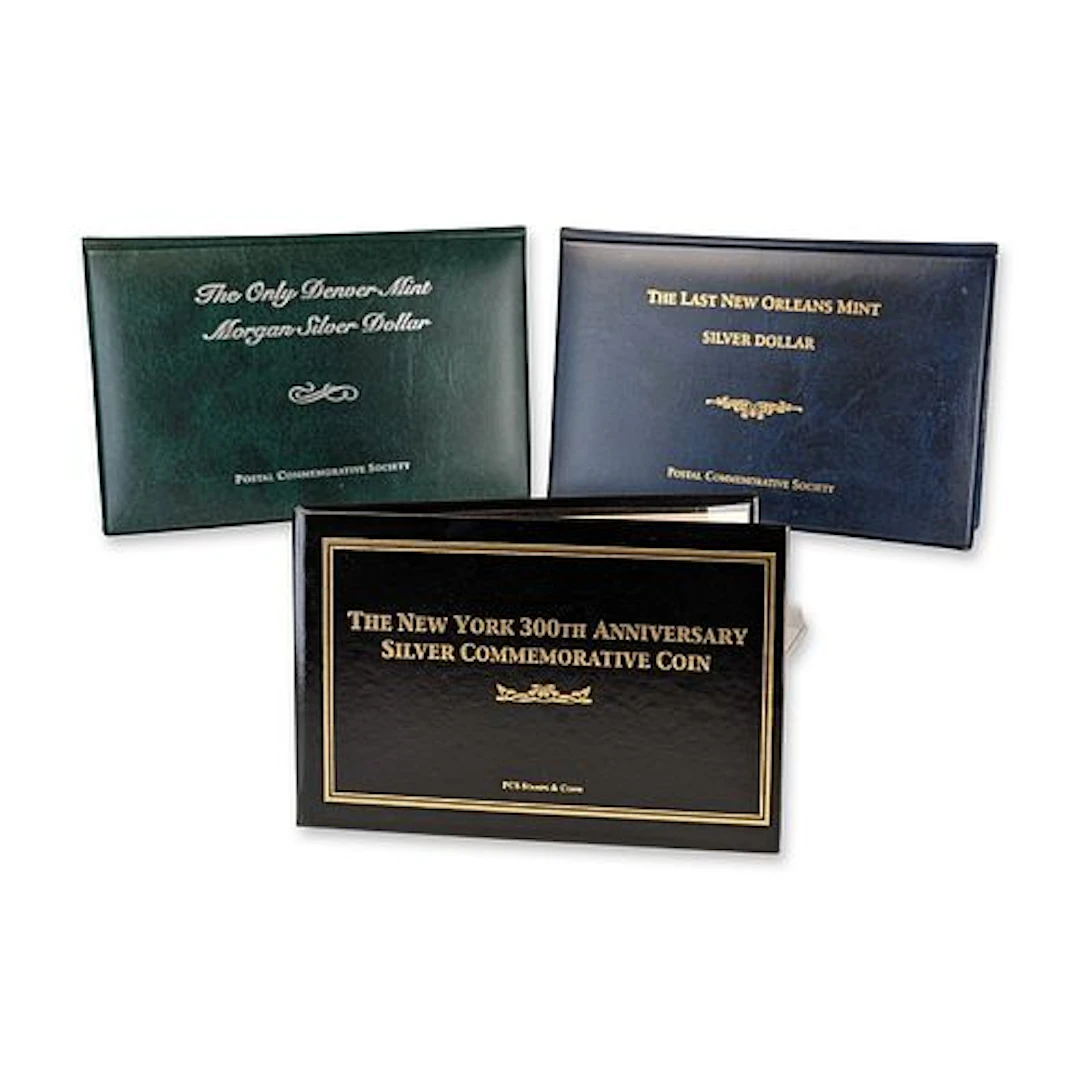 3pc 1904 O, 1921 D US Silver Morgan Dollars and Commemorative Half Dollar Folio
