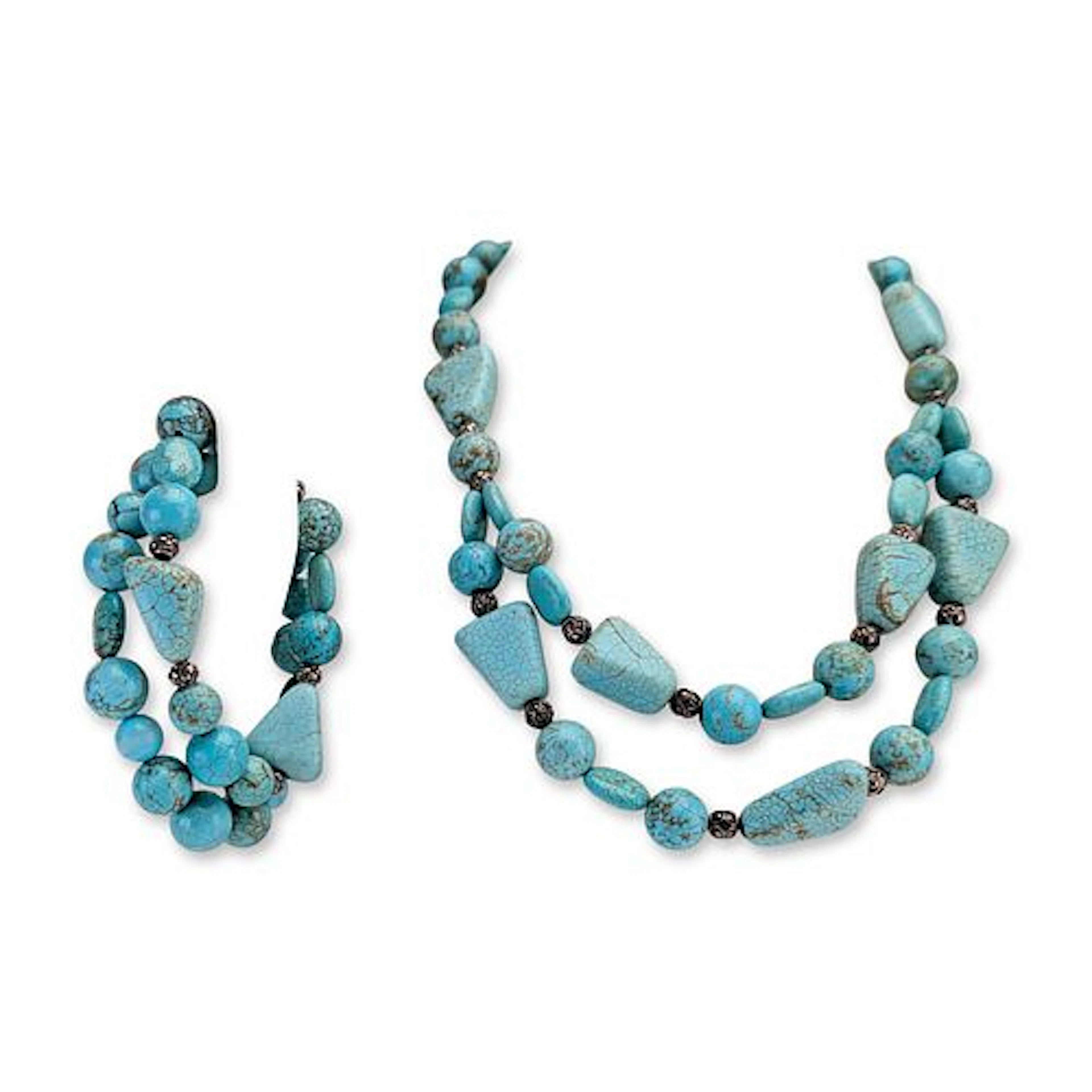 3pc Turquoise Style Double Strand Necklace and Bracelets