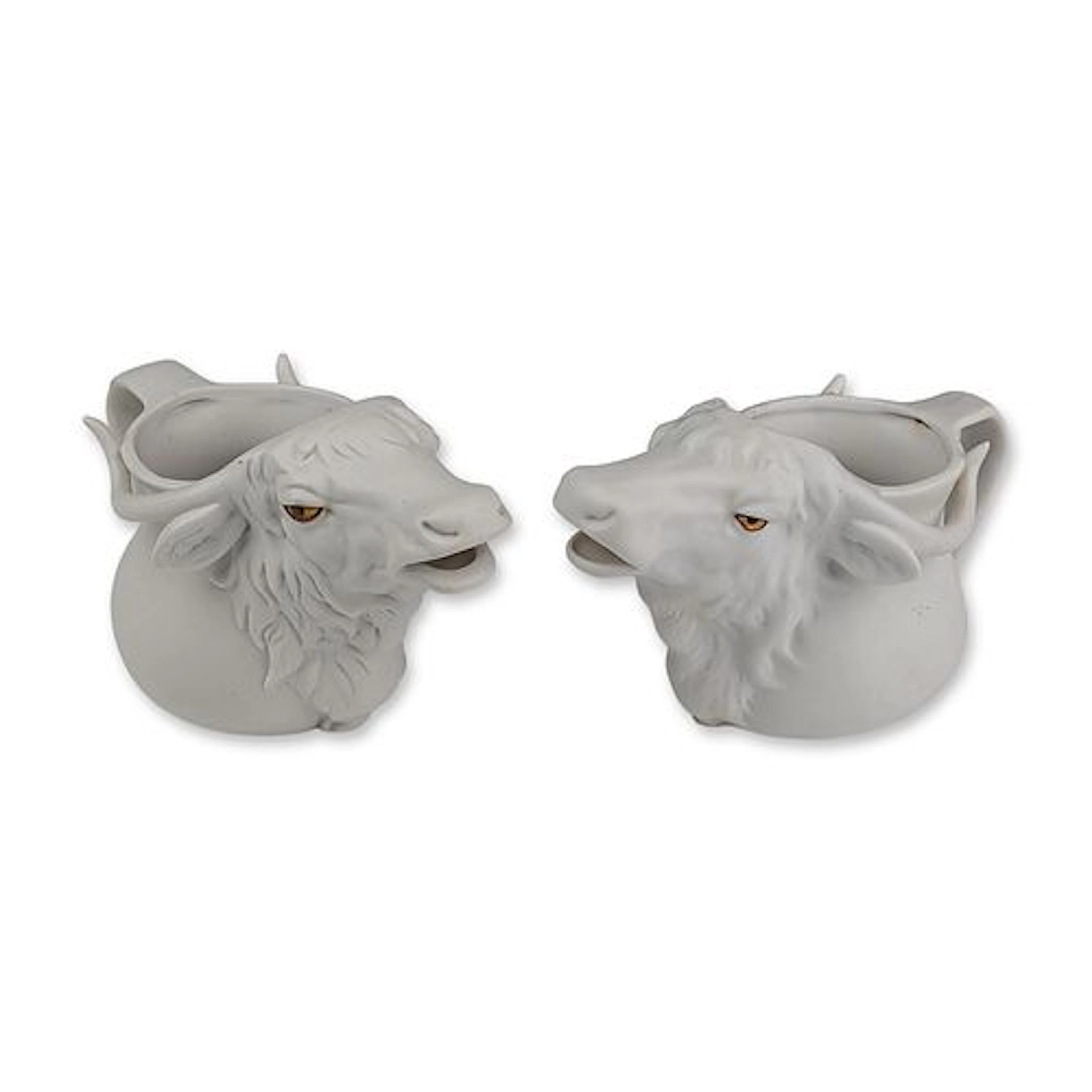 Pair of Bisque Porcelain Bull Head Figural Creamers