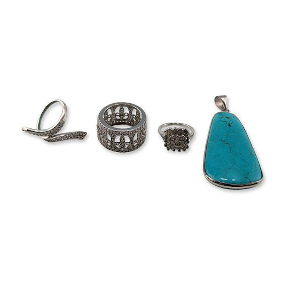 4pc Sterling Silver and Silver-Tone Rings and Pendant