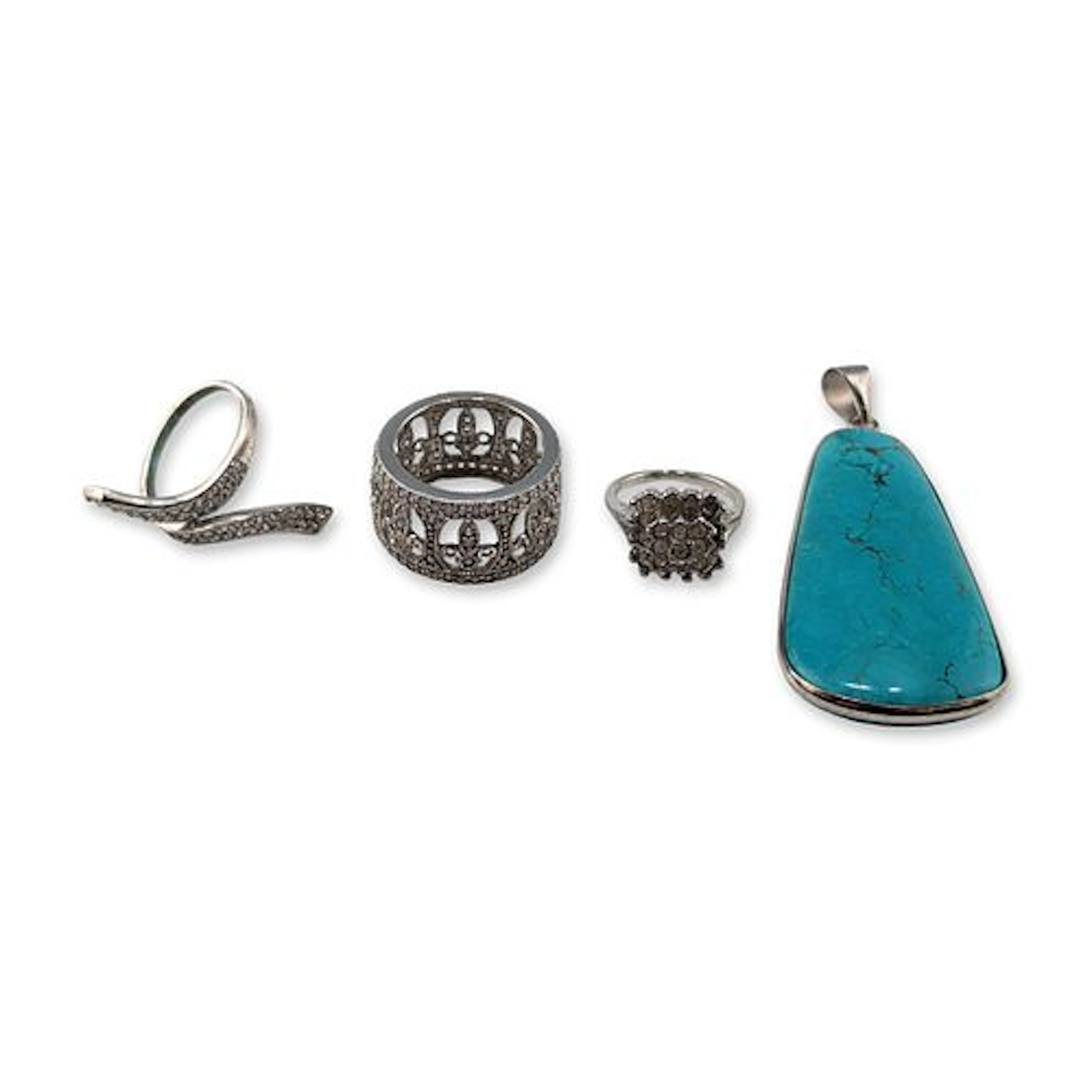 4pc Sterling Silver and Silver-Tone Rings and Pendant