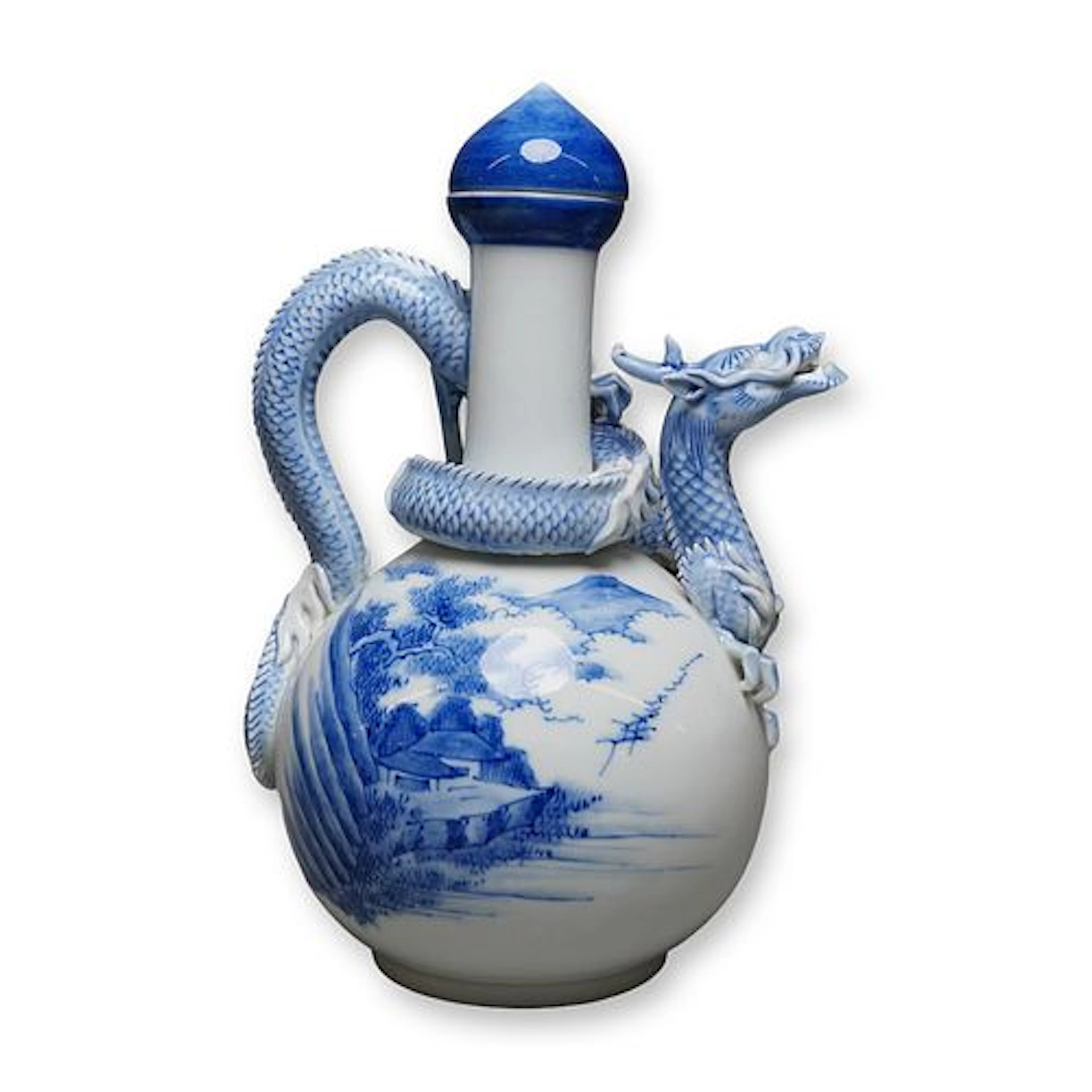 Japanese Hirado Dragon Ewer Blue and White Porcelain 19th Century