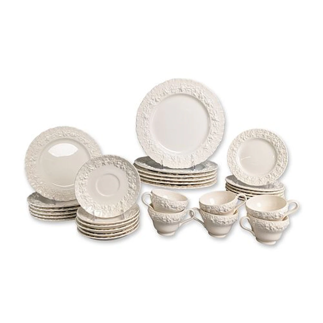 30pc Wedgwood of Etruria & Barlaston Embossed Queen's Ware Tableware Set