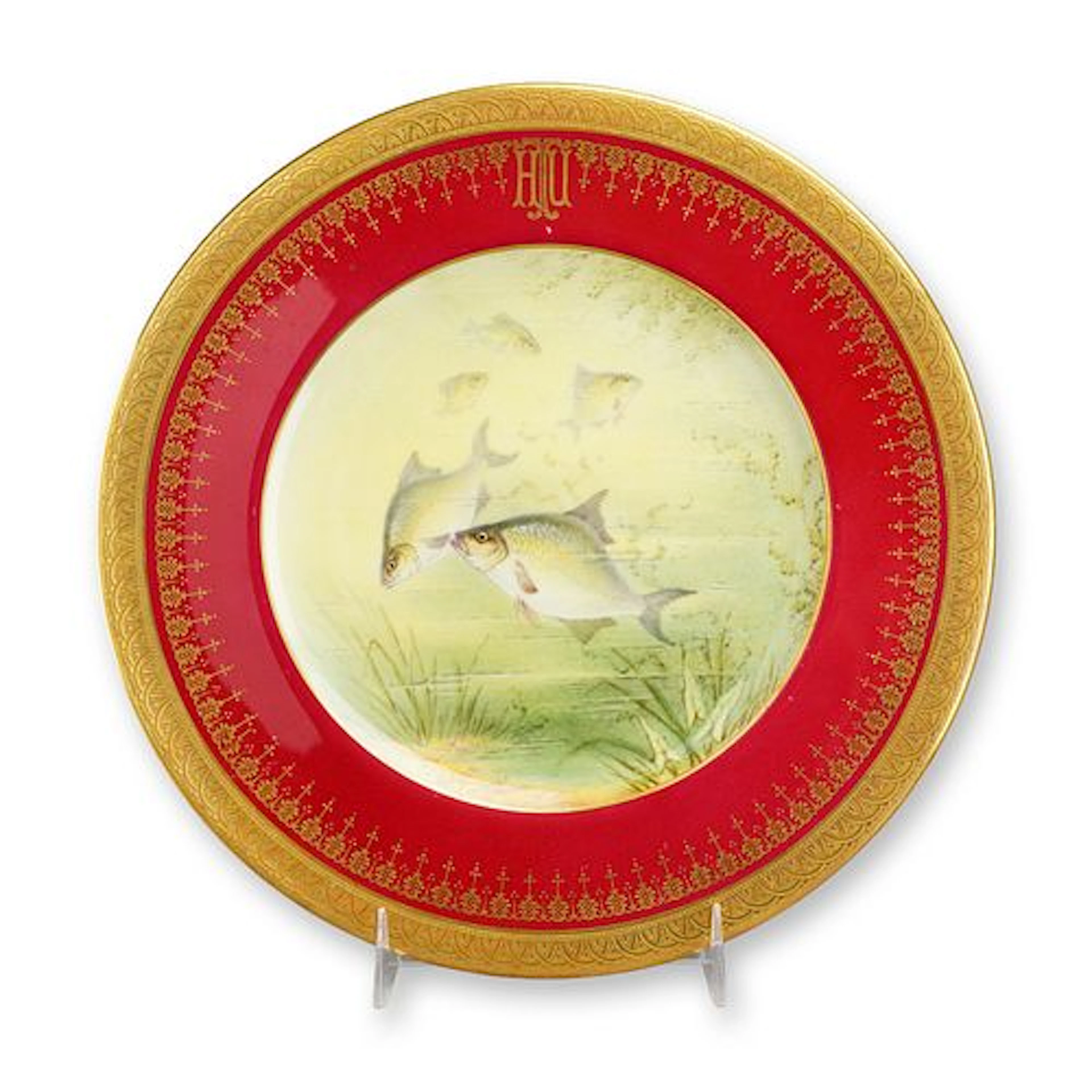 Coalport Porcelain Cabinet Plate with Hand-Painted Fish Study