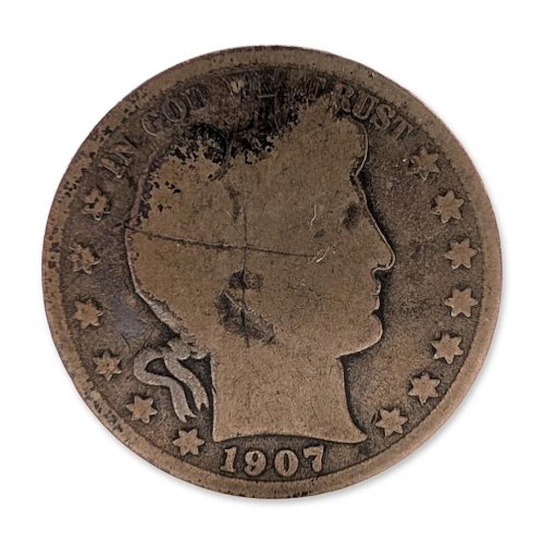 1907-S US Barber Silver Half Dollar Coin, Circulated