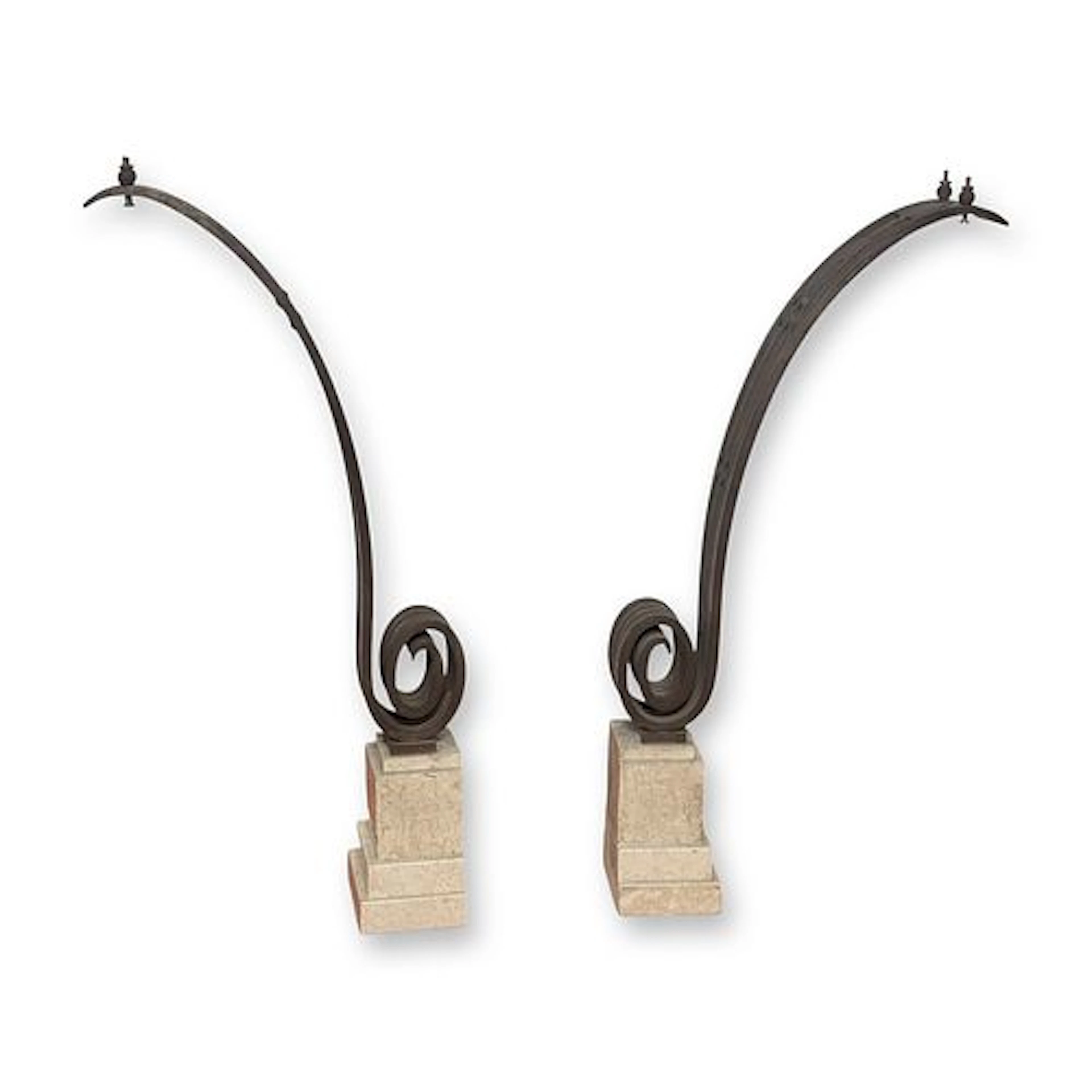Pair of French Art Deco Wrought Iron Andirons, Early 20th Century