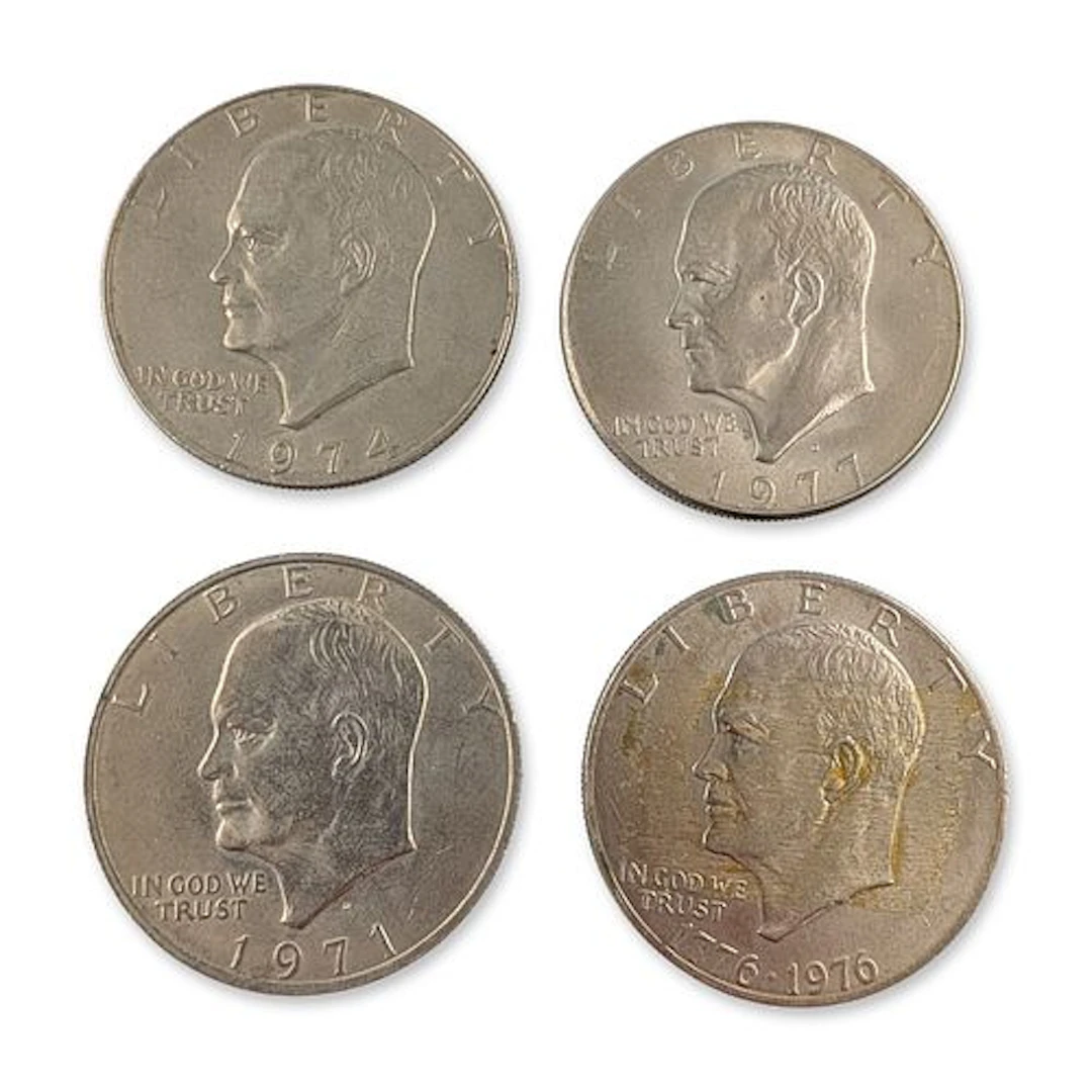 4pc 1971-D, 1974, 1976, 1977-D US Eisenhower Silver Clad One Dollar