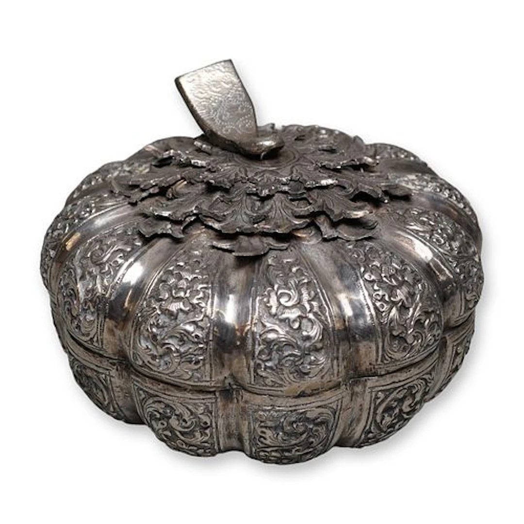 Cambodian Repousse Silver Gourd Shape Box