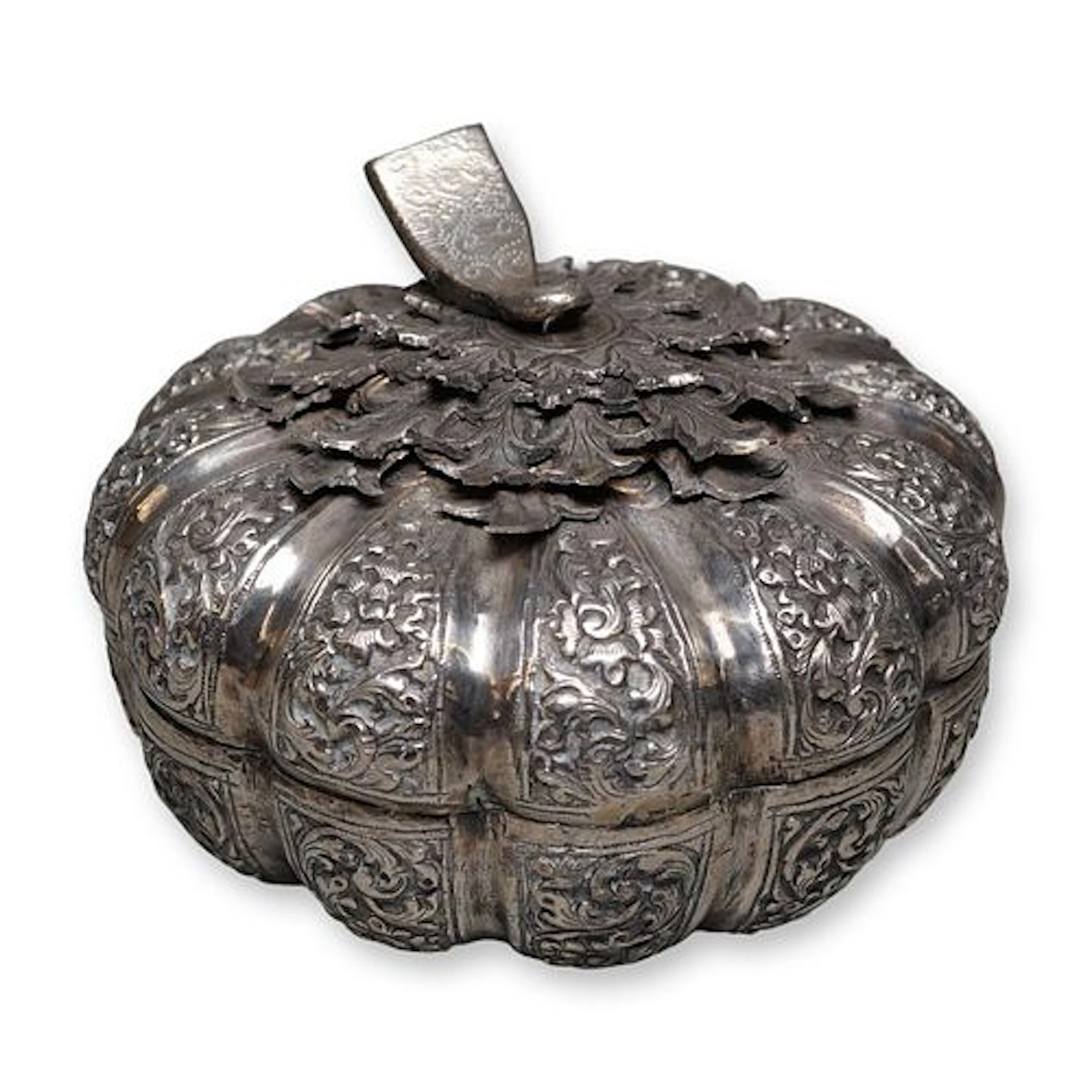 Cambodian Repousse Silver Gourd Shape Box