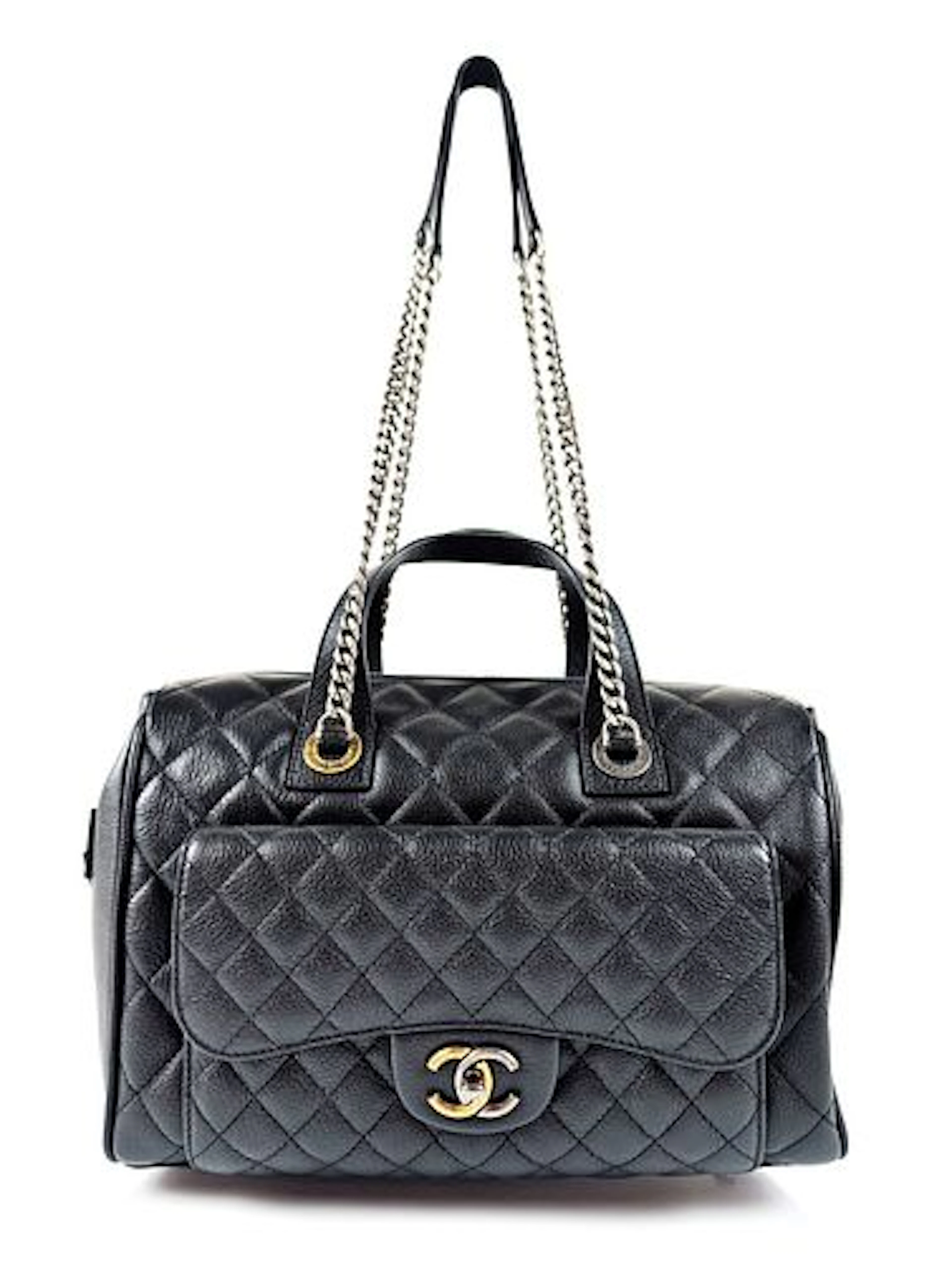 Chanel Black Quilted Caviar Casual Pocket Bowling Bag