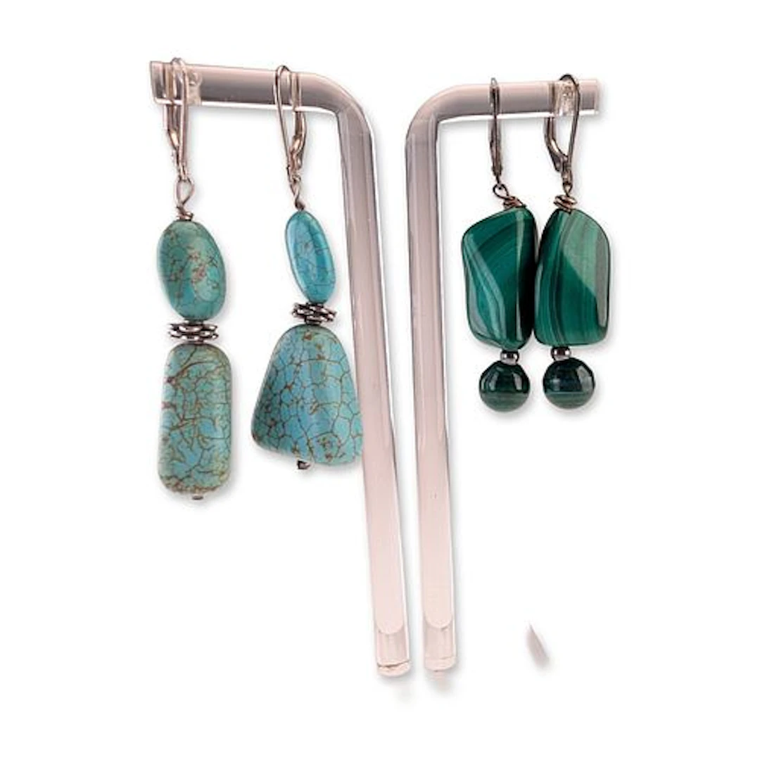 2 Pairs of Sterling Silver and Gemstone Drop Earrings