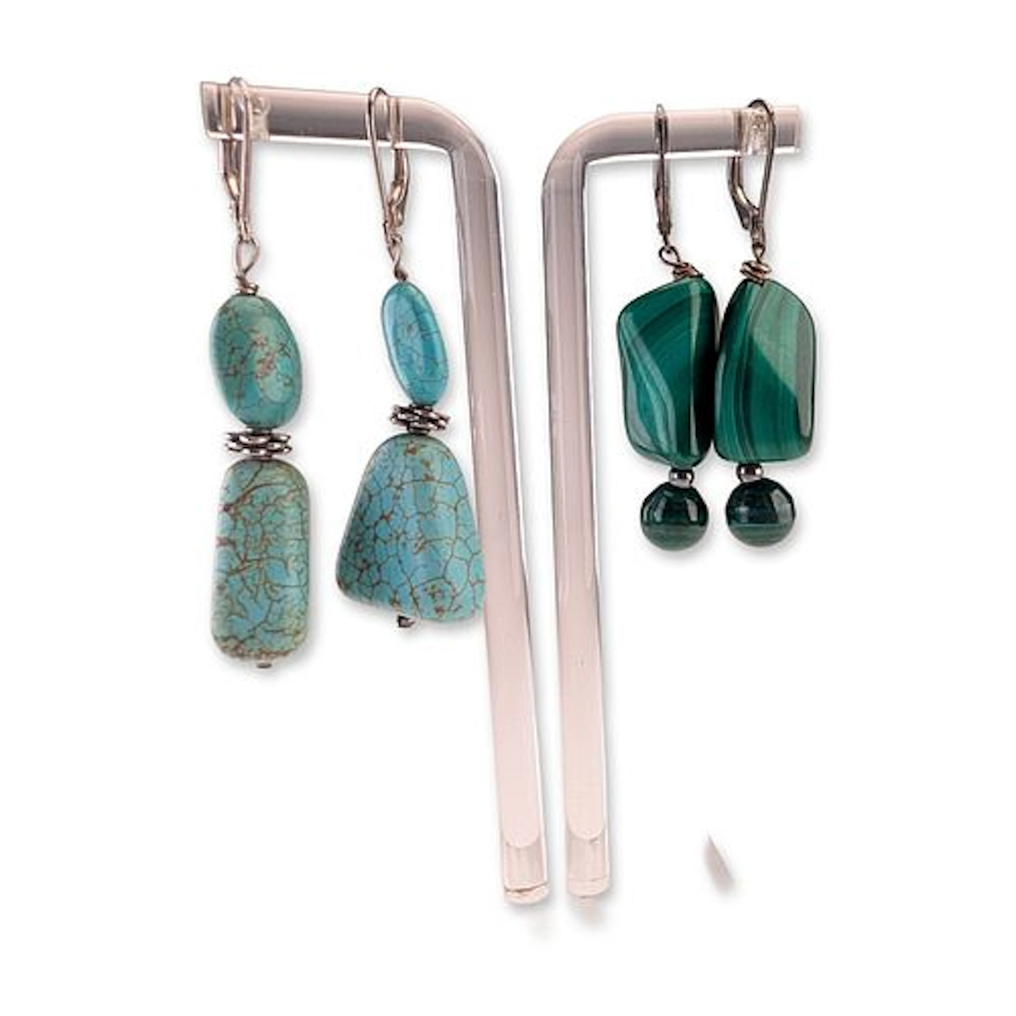 2 Pairs of Sterling Silver and Gemstone Drop Earrings