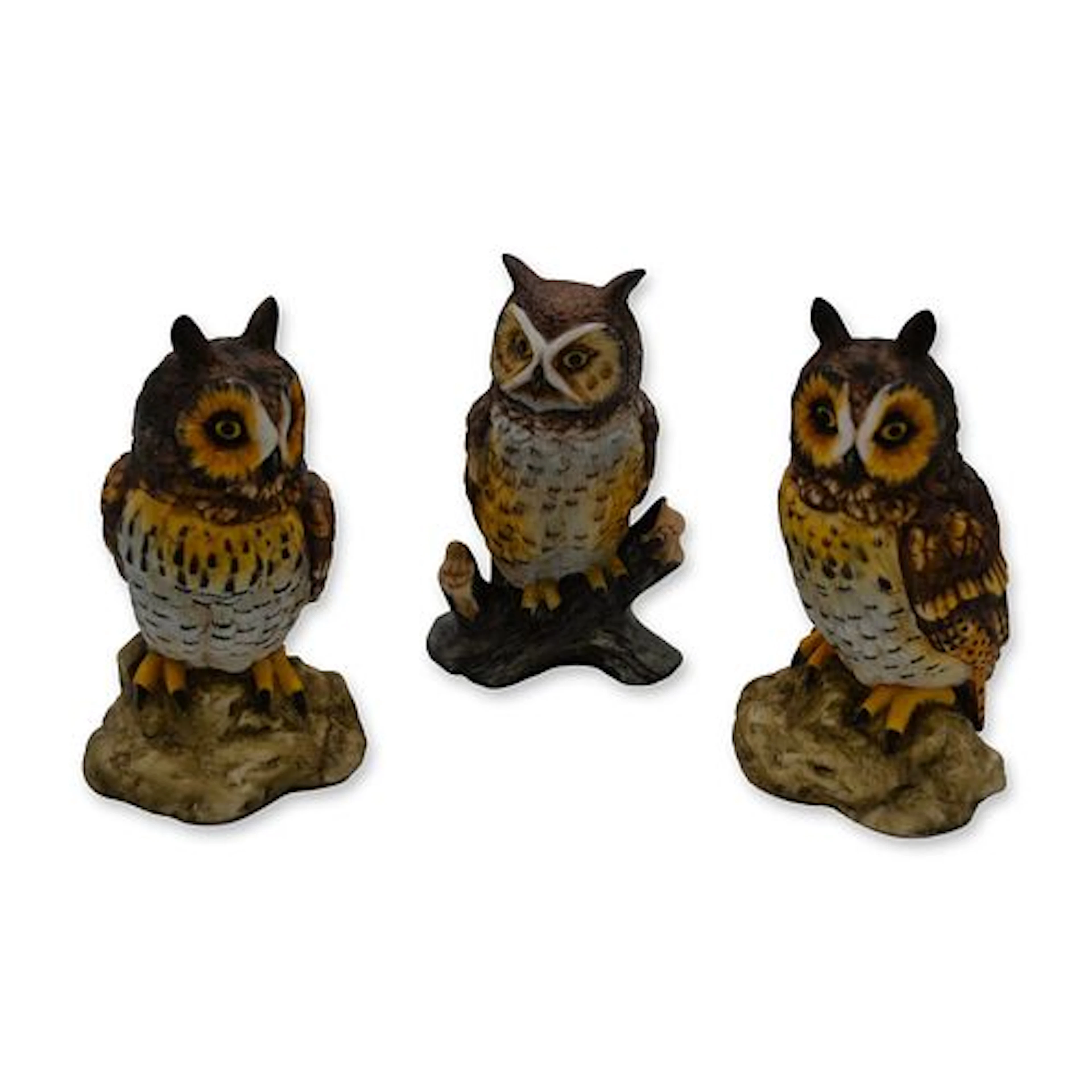 3Pc Stefani Porcelain Great Horned Owl And Long Eared Owl Collection