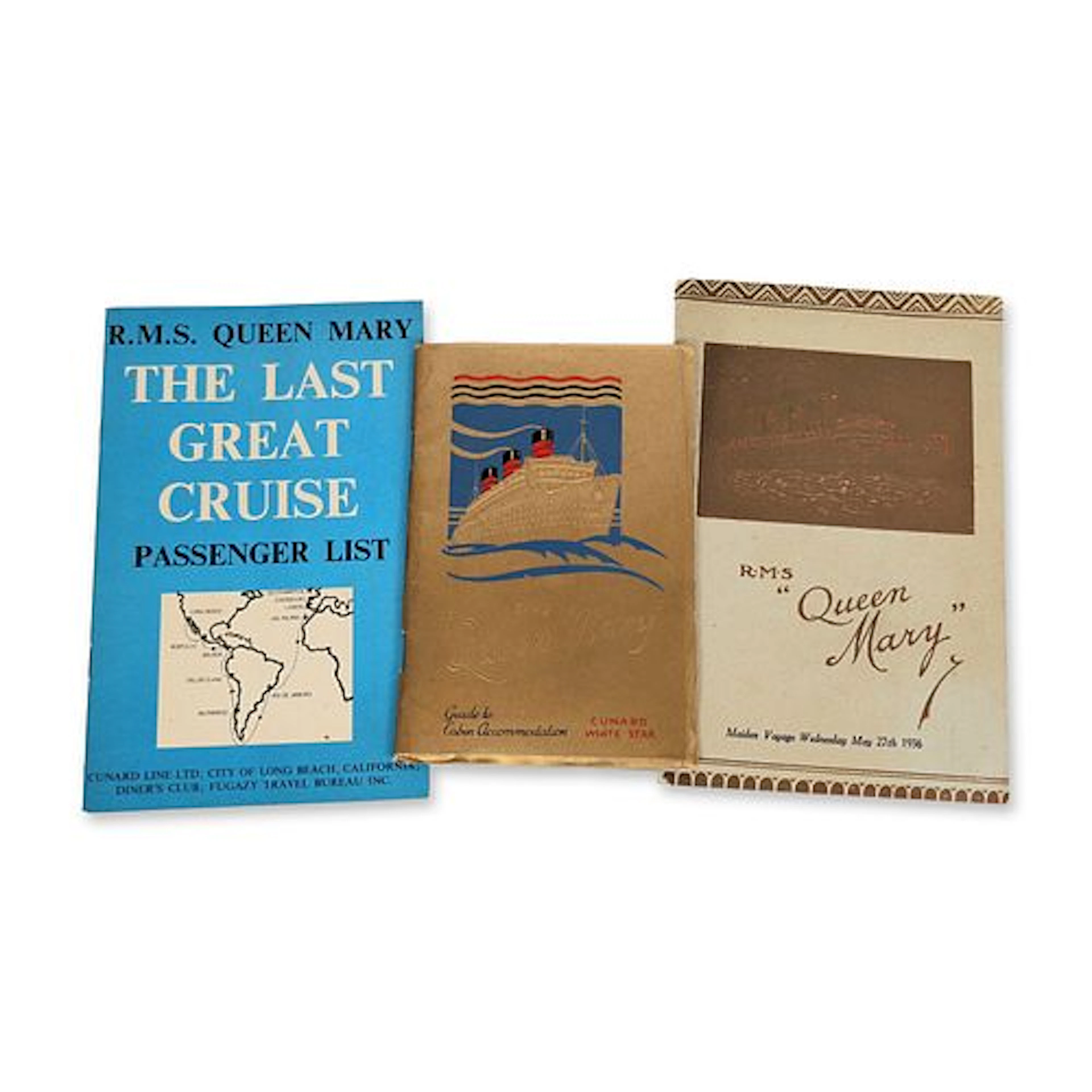 3pc Cunard White Star Line RMS Queen Mary 1936 Maiden Voyage & 1967