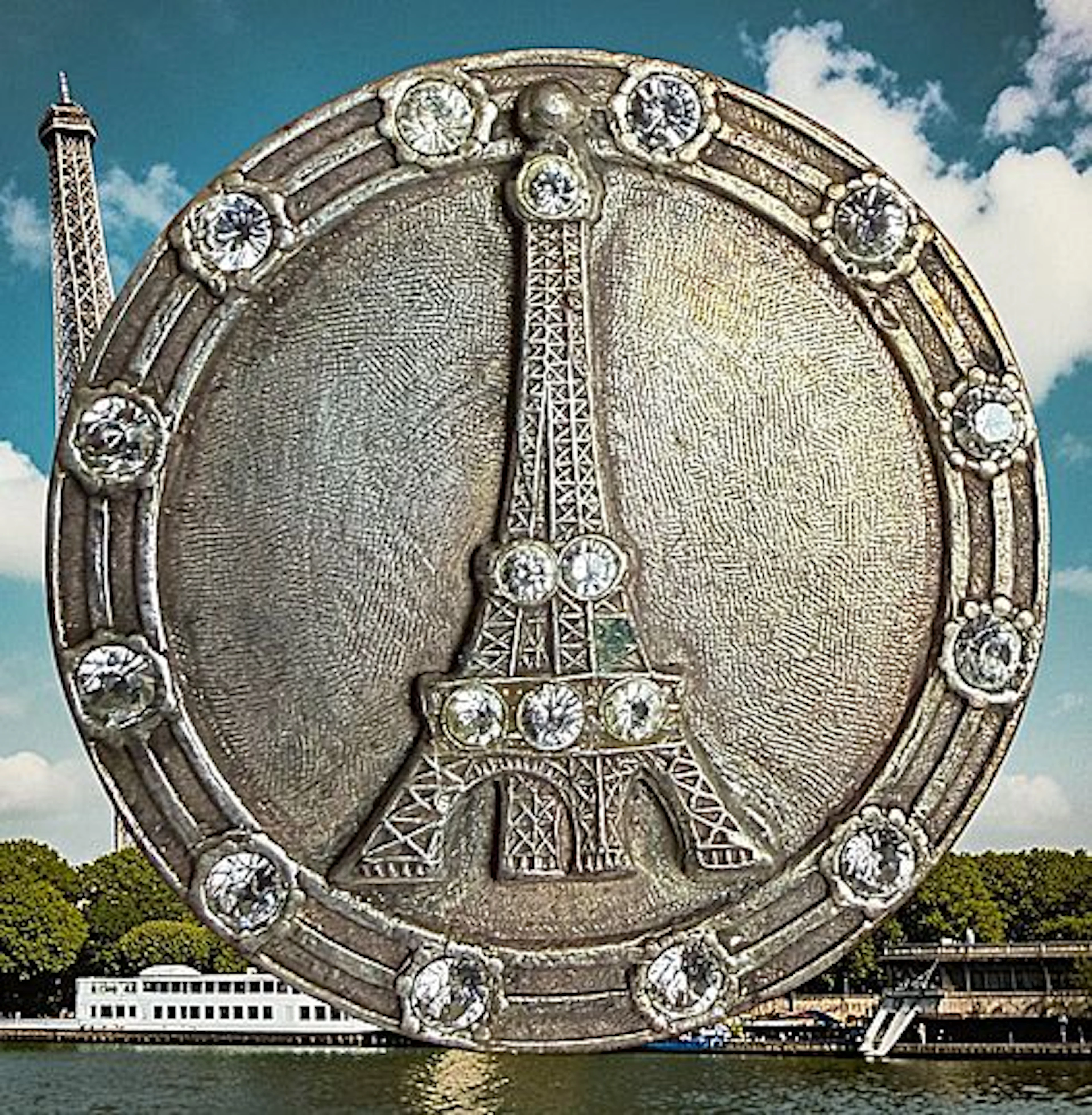 A DIVISION THREE FRENCH WHITE AND PASTE JEWEL BUTTON