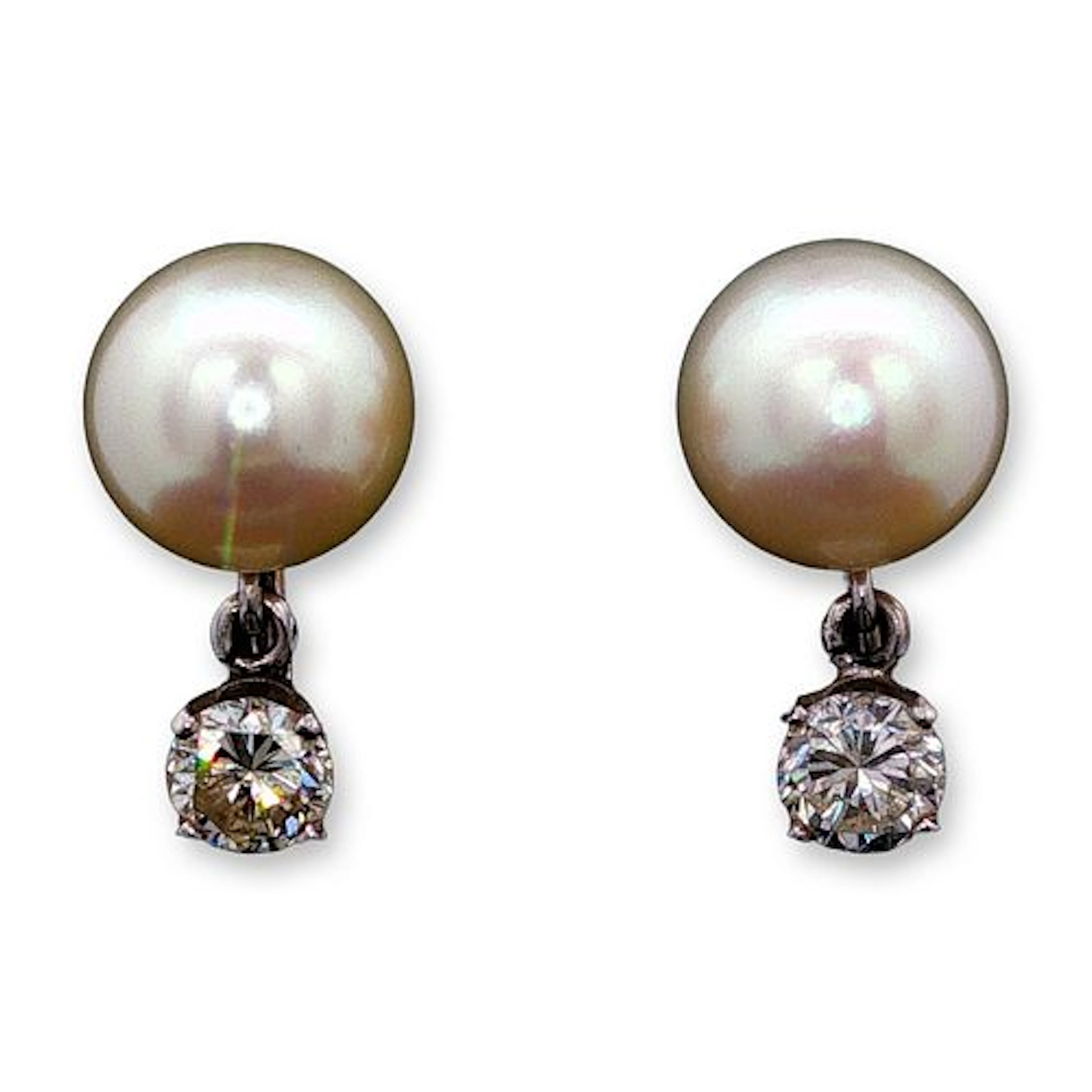 0.70CTW 14K Gold Pearl and Diamond Screwback Earrings