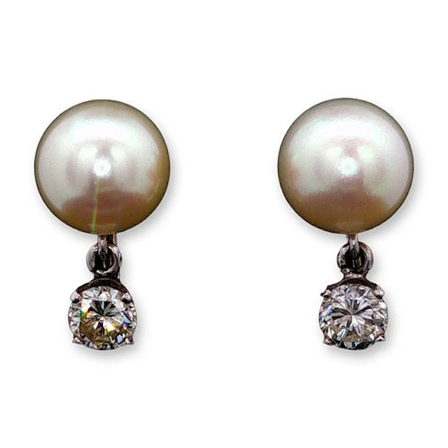 0.70CTW 14K Gold Pearl and Diamond Screwback Earrings