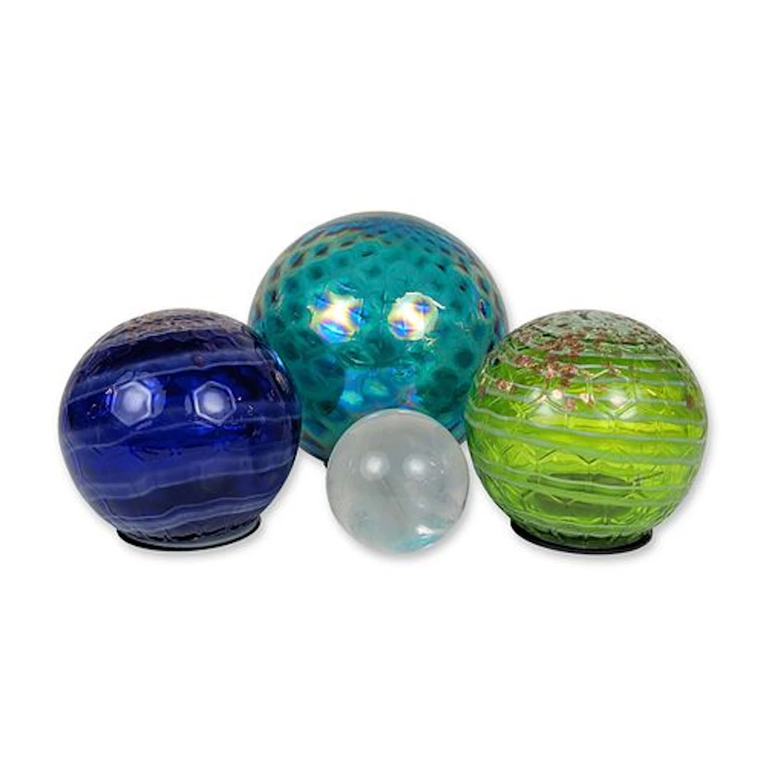 4pc Iridescent and Aventurine Blown Glass Spheres