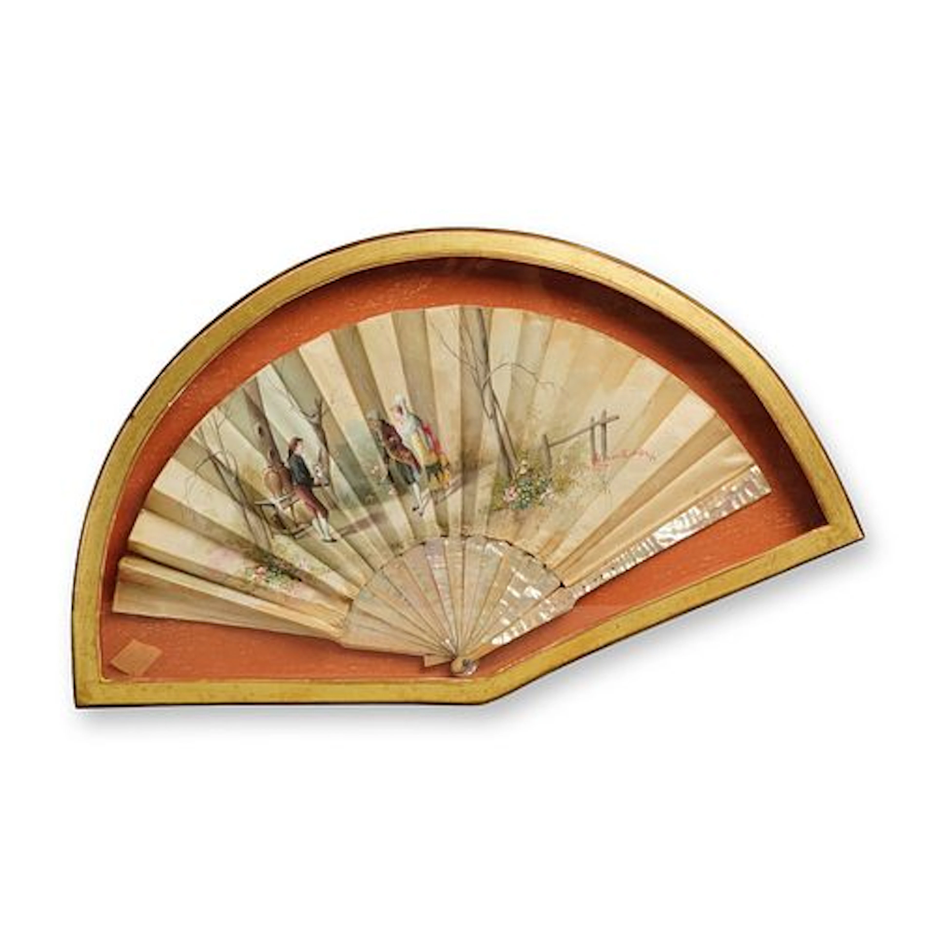 European Mother of Pearl Folding Fan with Pastoral Scene