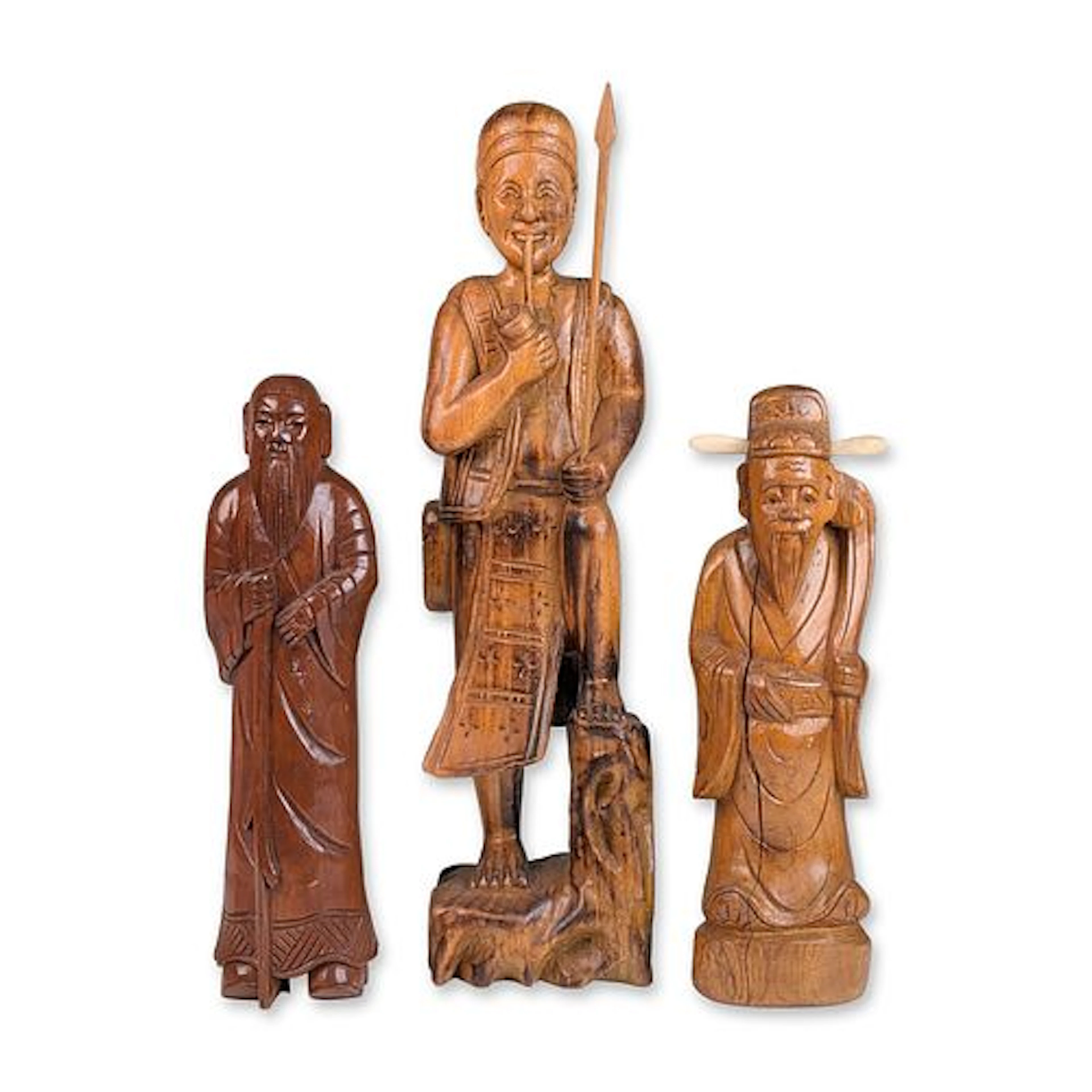 3pc Mid-Century Vietnamese Hand Carved Wood Figures