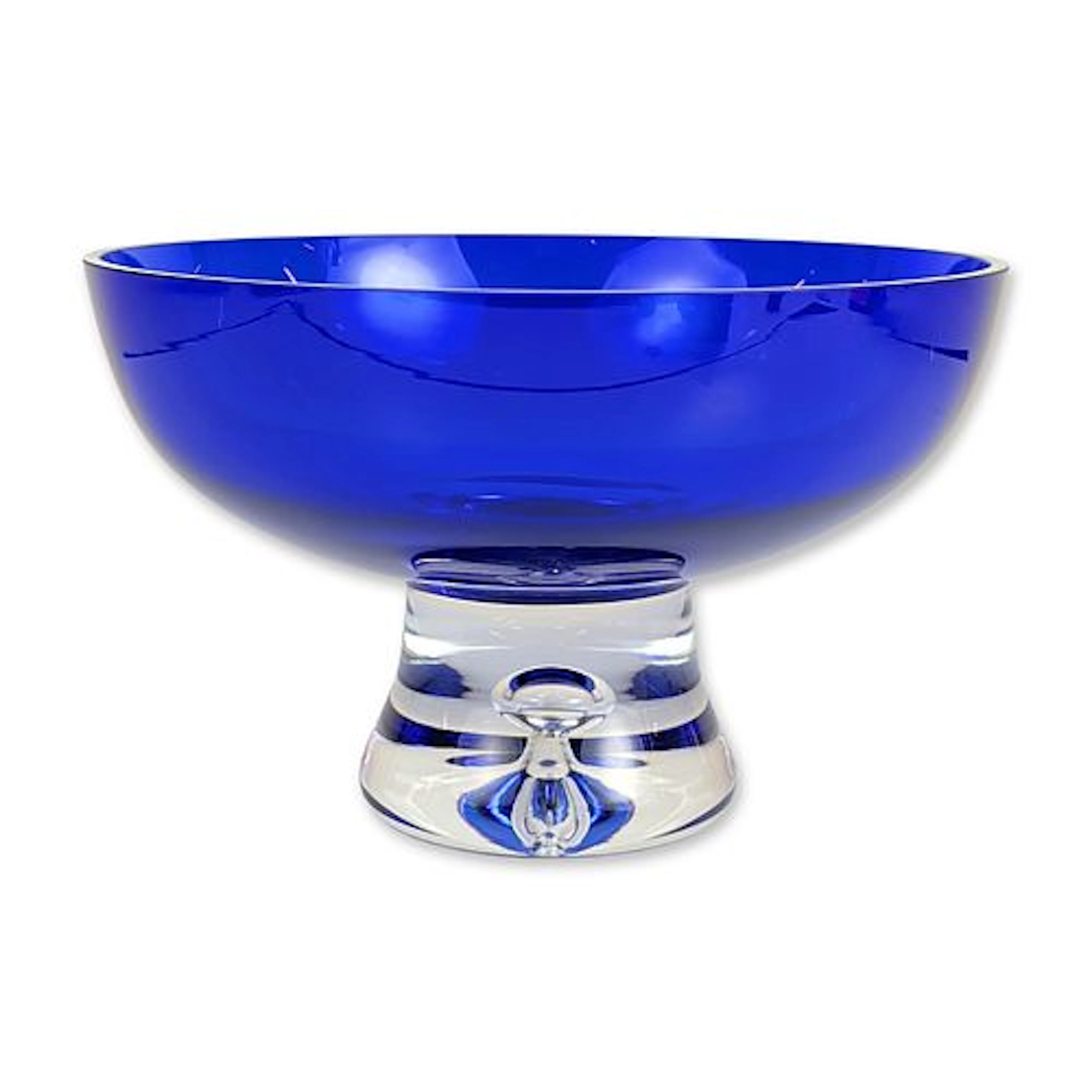 Block Cobalt Blue Glass Pedestal Compote Bowl