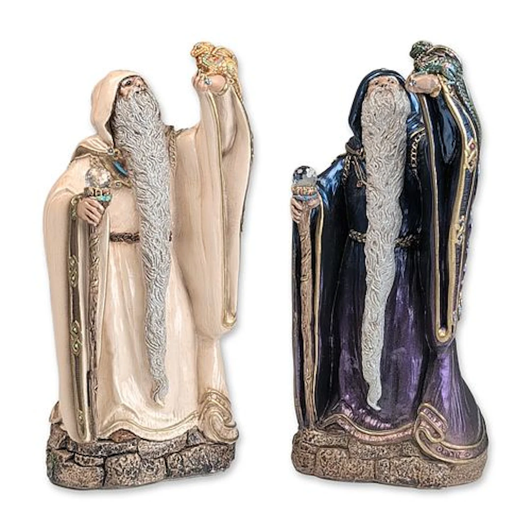 Pair of Windstone Editions Wizard with Dragon Apprentice Figurines