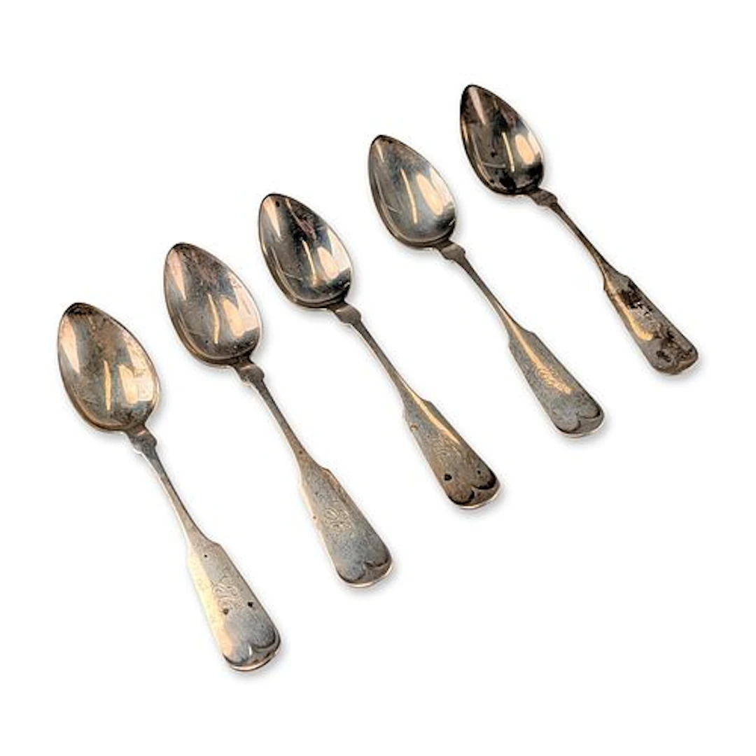 5pc American Sterling Silver Fiddle Pattern Teaspoons