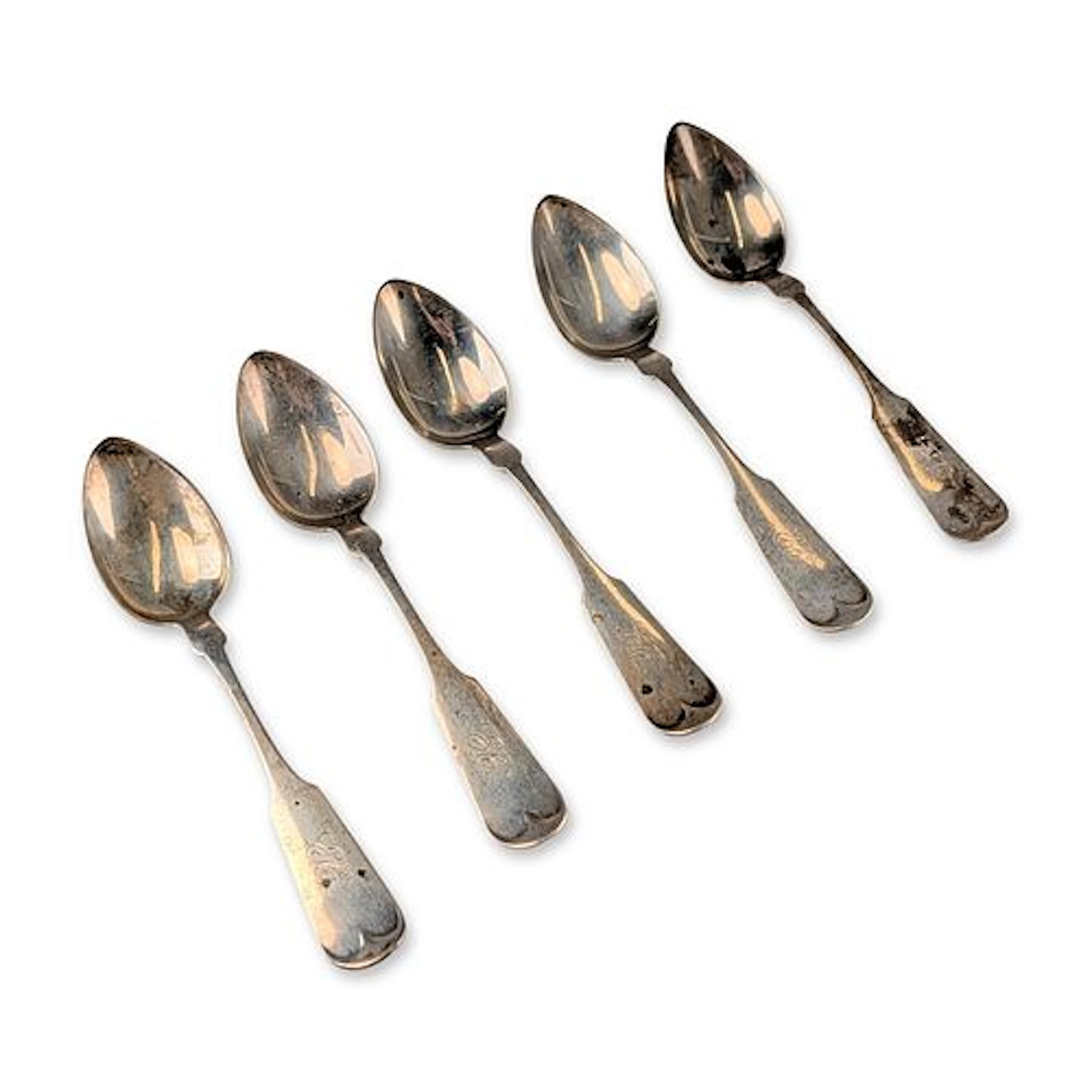 5pc American Sterling Silver Fiddle Pattern Teaspoons