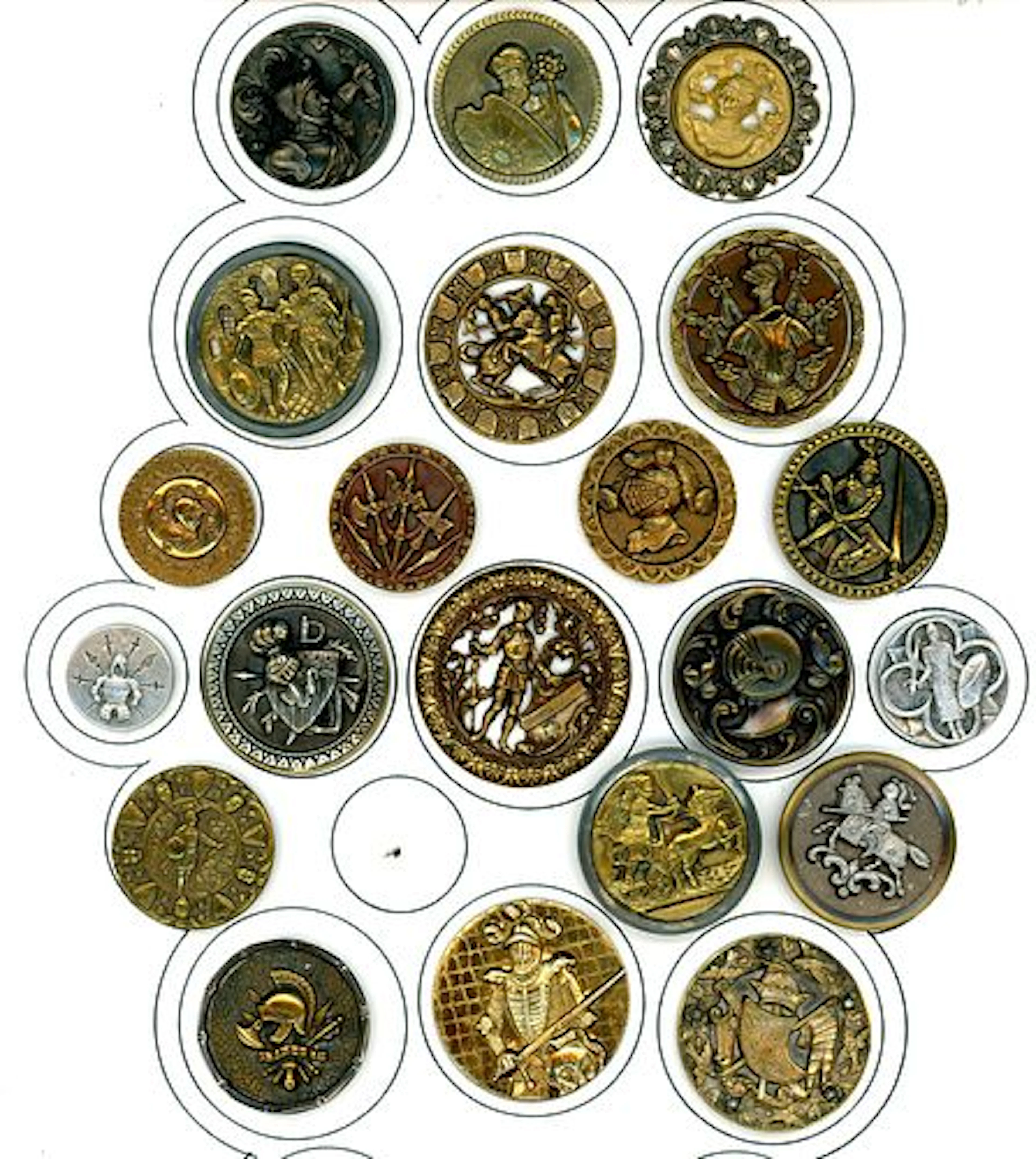 A CARD OF DIVISION ONE METAL PICTURE BUTTONS