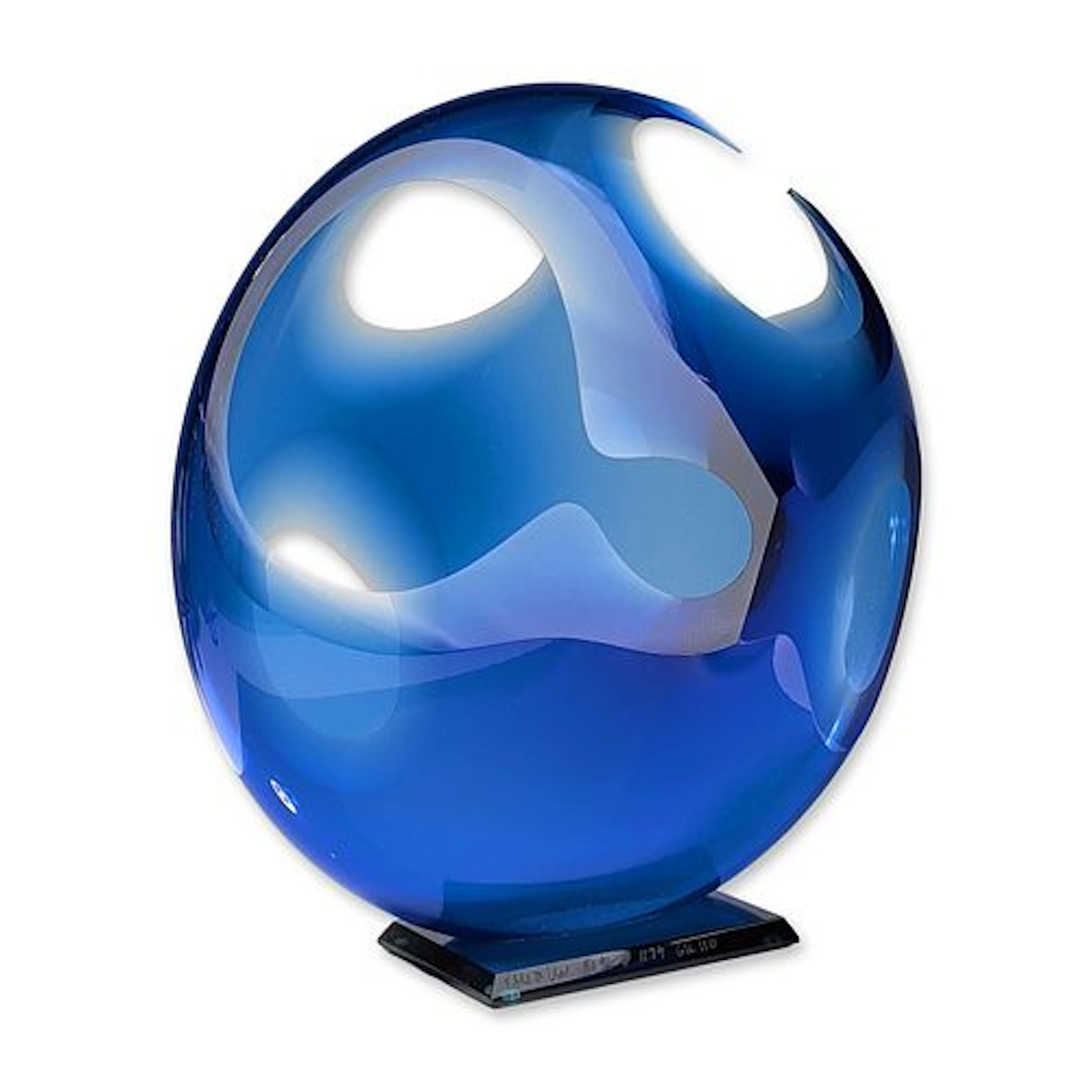 Peter VanderLaan Art Glass Blue Abstract Sculpture, Signed
