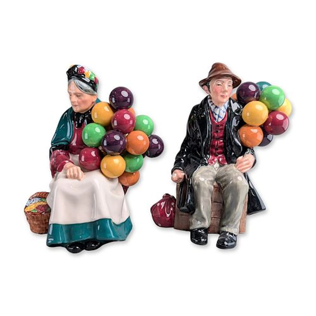 2pc Royal Doulton Porcelain Balloon Seller Figurines, HN 1315 and HN 1954