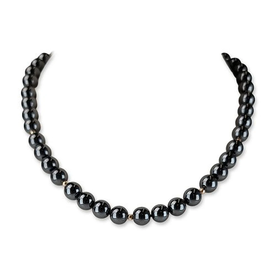 14K Gold and Polished Hematite Bead Necklace