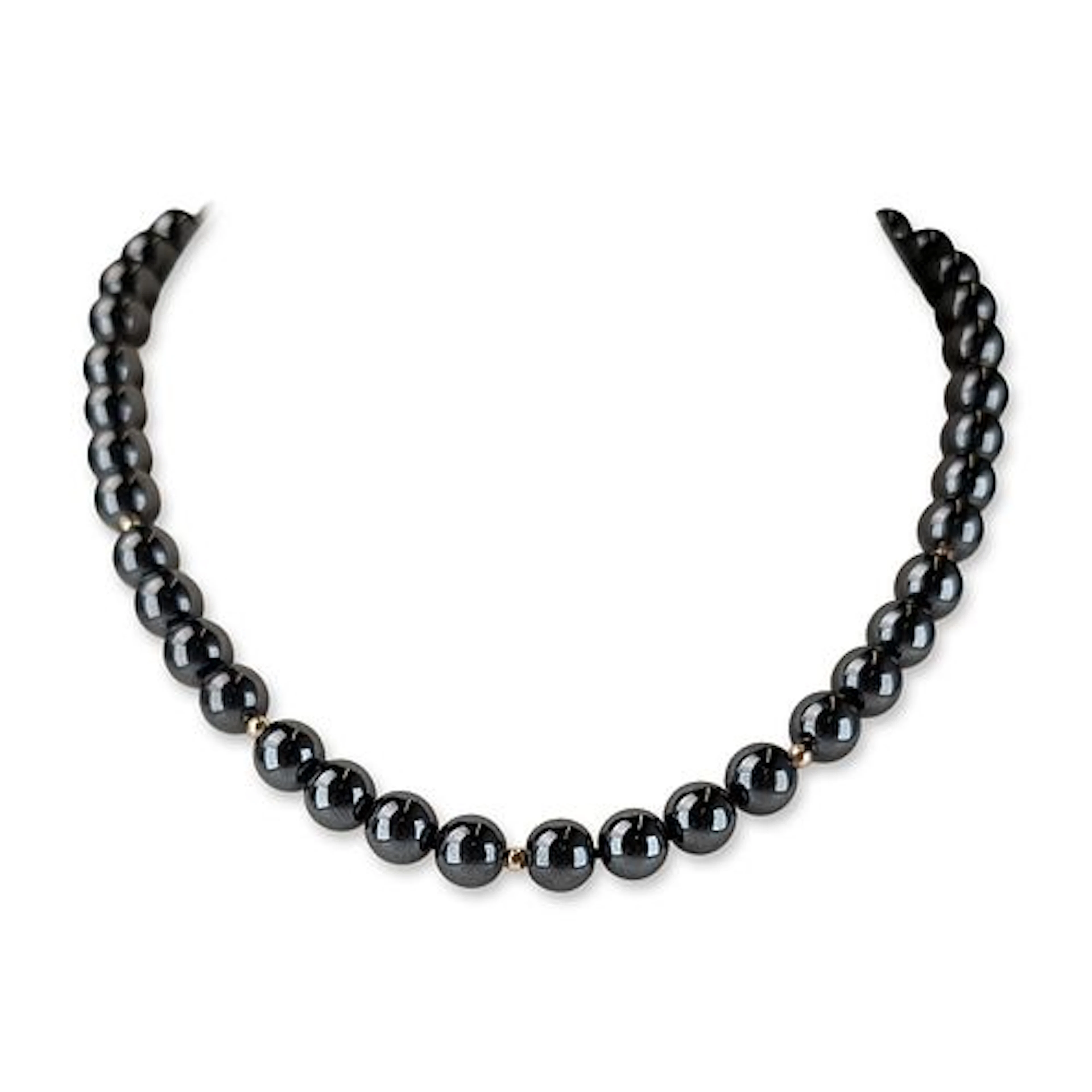 14K Gold and Polished Hematite Bead Necklace