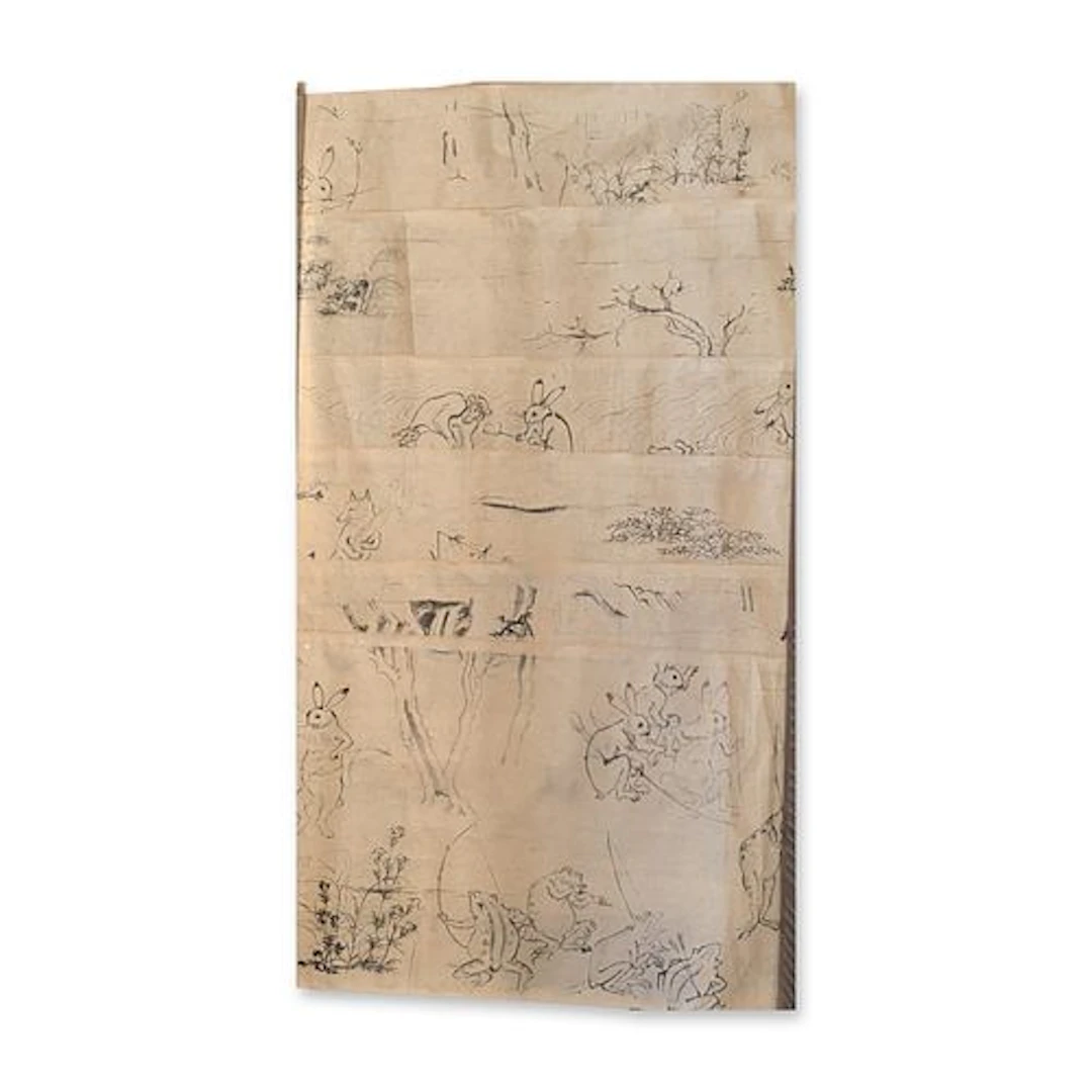 7pc Illustrations on Paper Choju-giga Style Scrolls of Frolicking Animals