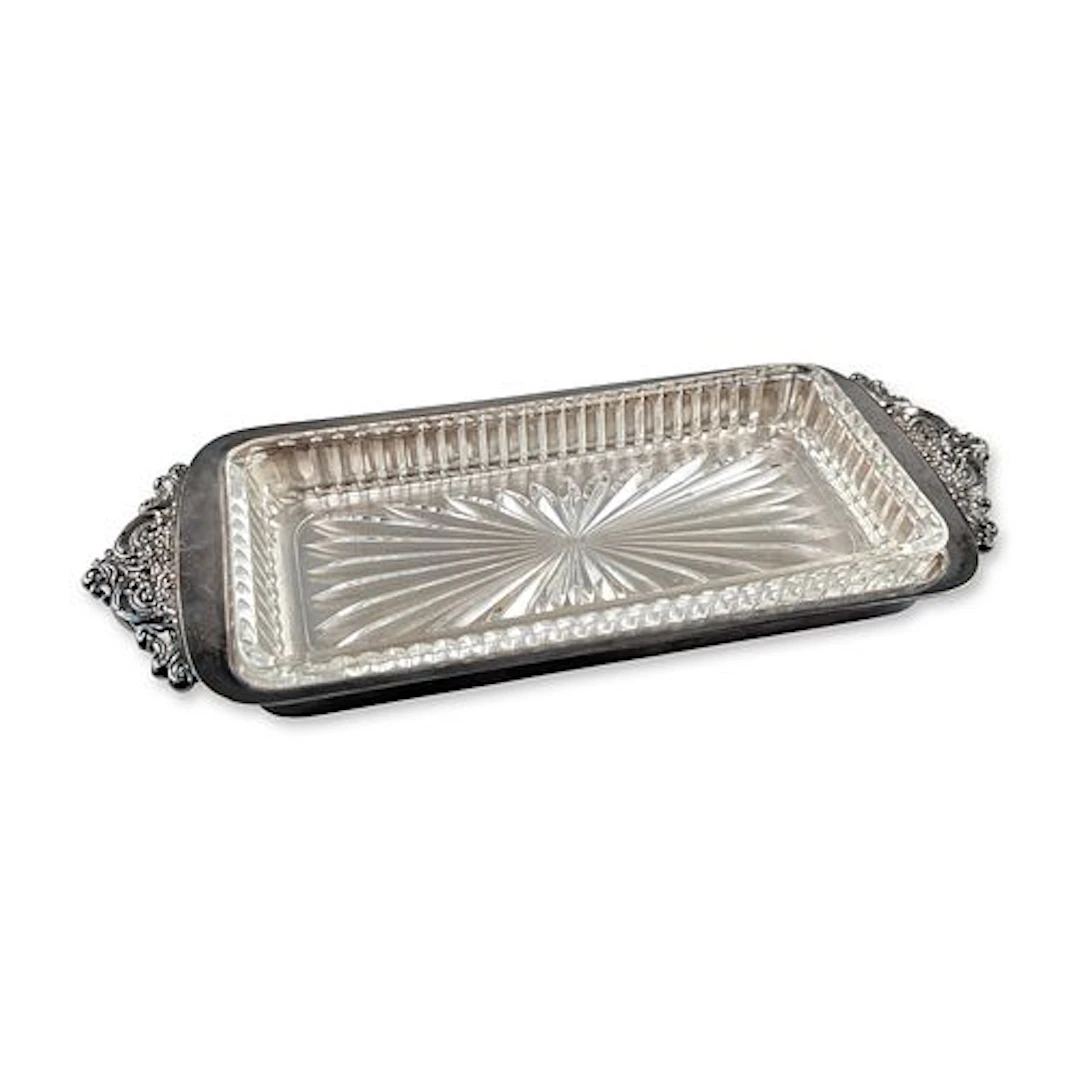 Wallace Baroque Silver-Plated Tray with Glass Liner