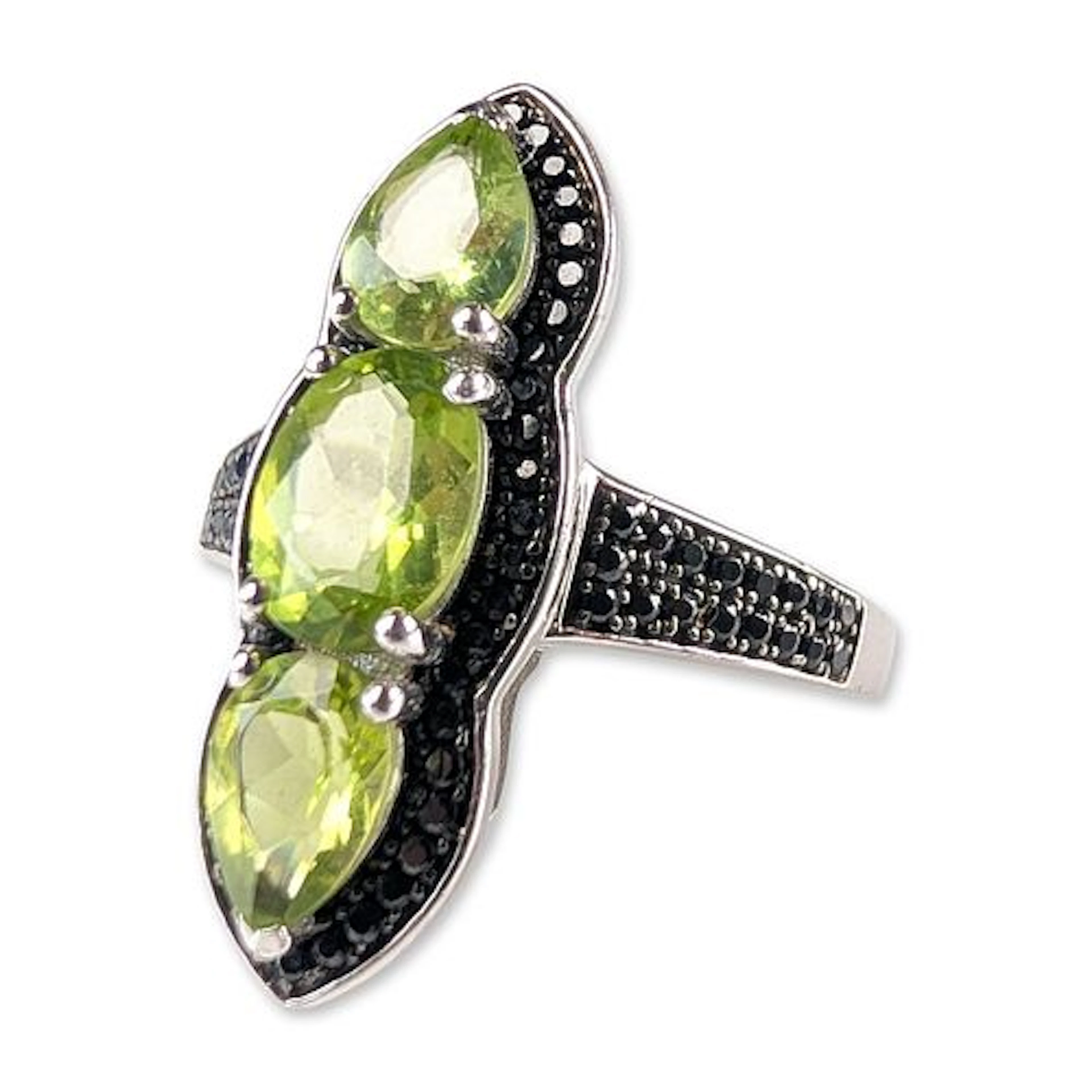 Sterling Silver Peridot and Black Onyx Cocktail Ring