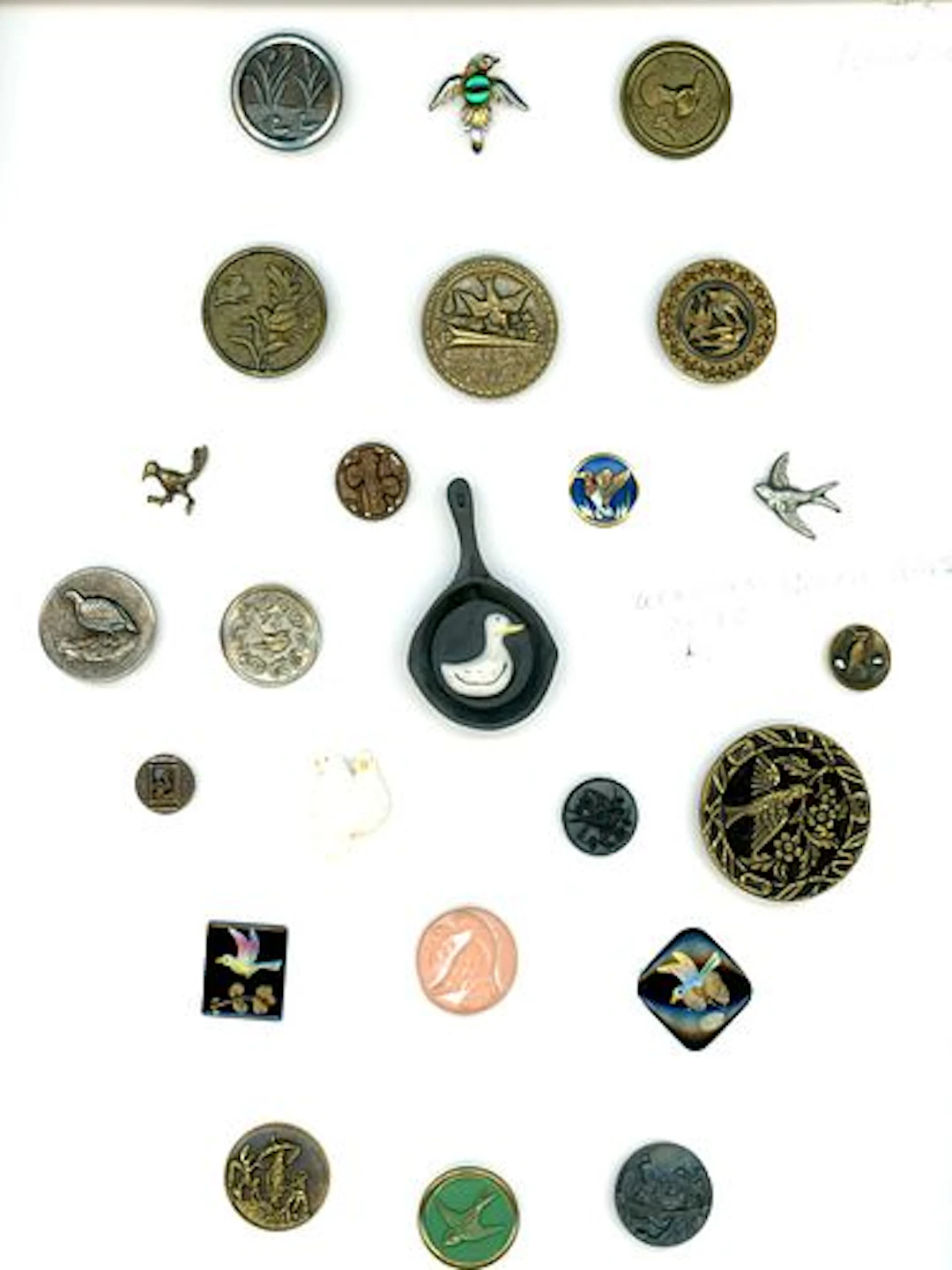 A CARD OF DIVISION ONE AND THREE BIRD BUTTONS