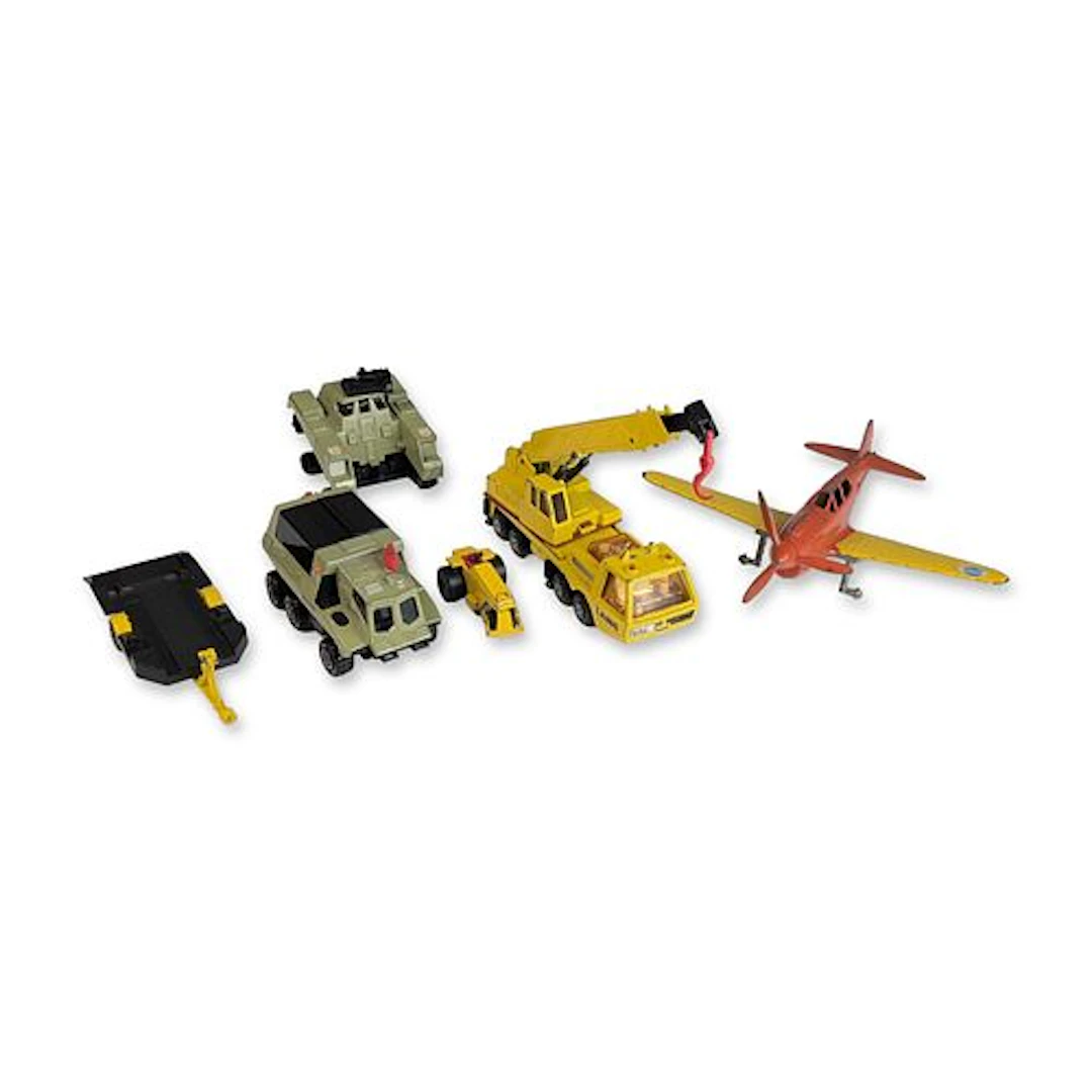 6pc Matchbox Die-Cast Truck, Trailer Toys with Hubley Metal Plane