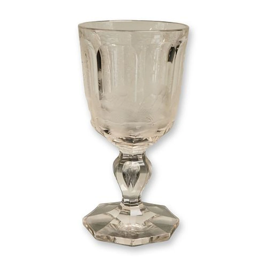 European Engraved Crystal Goblet with Deer Scene, 19th Century