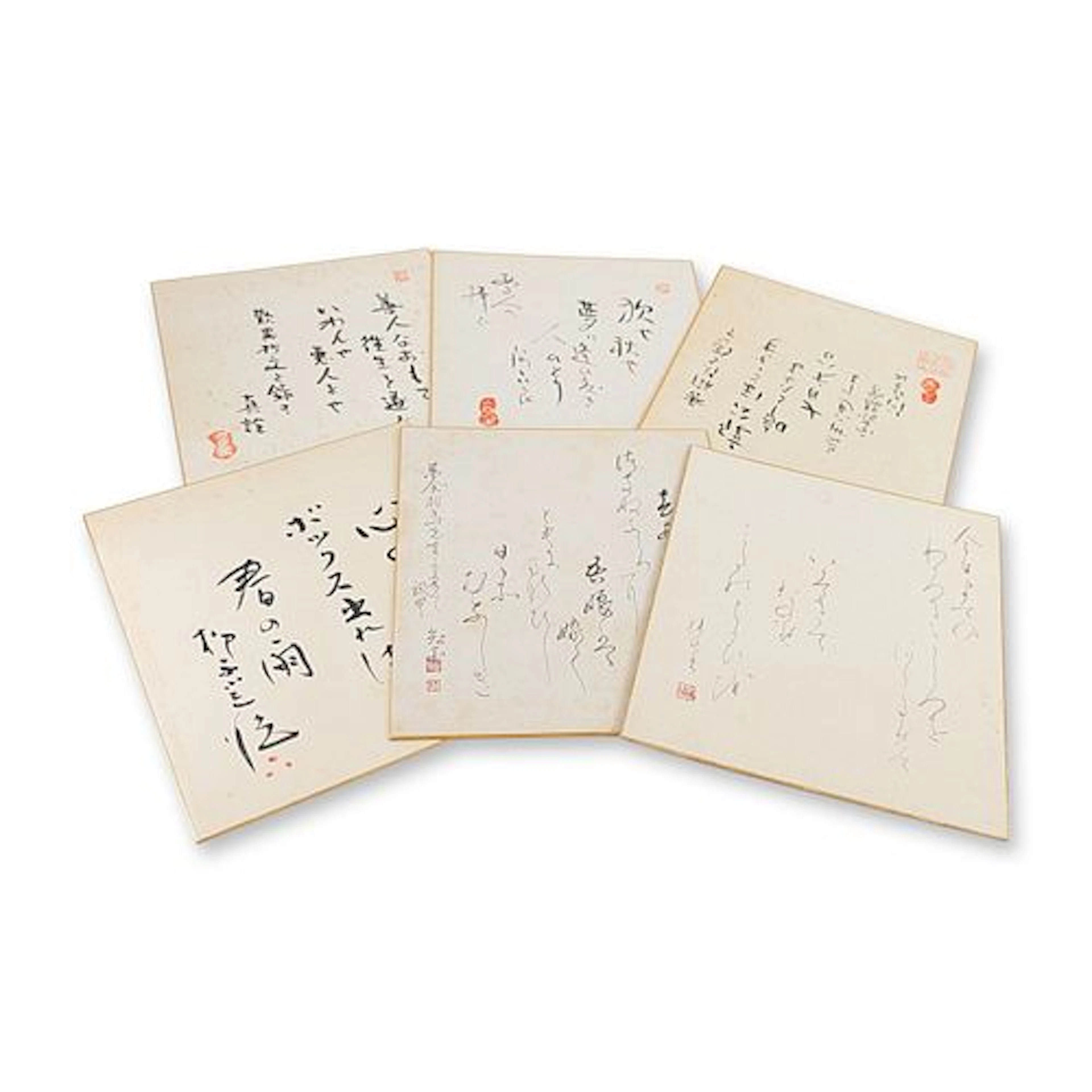 6pc Japanese Showa Period Calligraphy Shikishi Boards